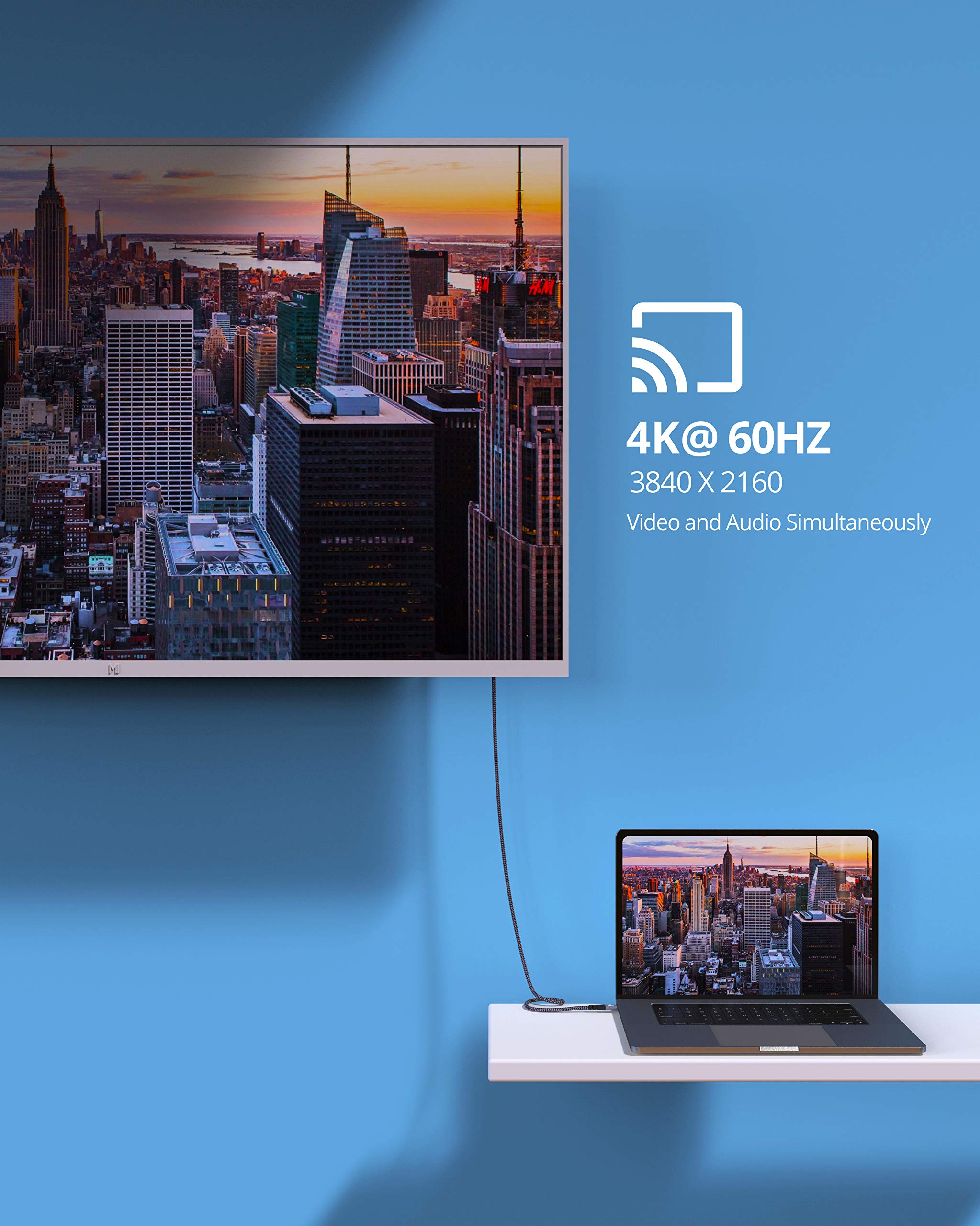Cable USB C a USB C 3.2 (20 Gbps – 6 pies), Andnova USB C 3.1 Gen 2 SuperSpeed++ cable para salida de vídeo HDR, carga rápida 5A 100W compatible con MacBook Air Pro Dell LG 4K 2K Type C Monitor
