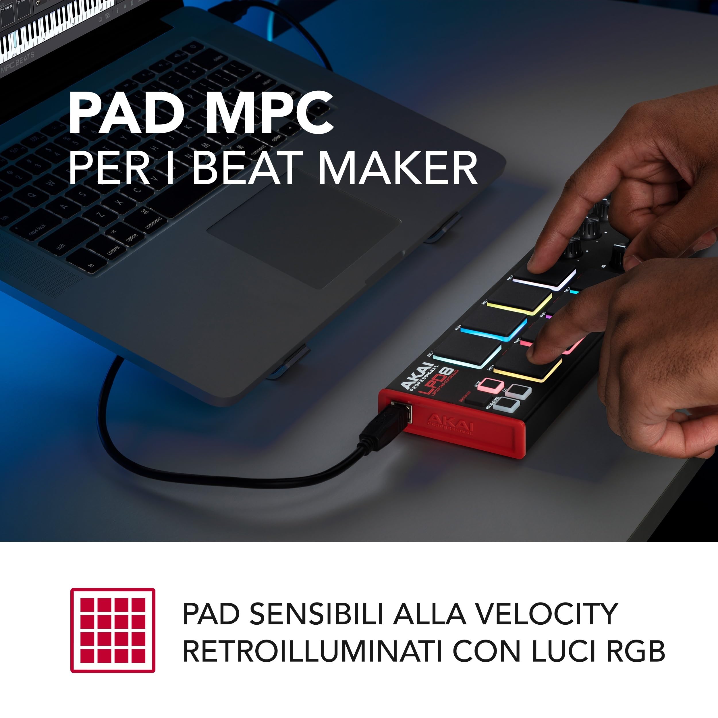 Akai Professional LPD8 - Controller MIDI USB con 8 Drum Pad MPC Reattivi per Mac e PC, 8 Manopole Assegnabili e Software per la Produzione Musicale