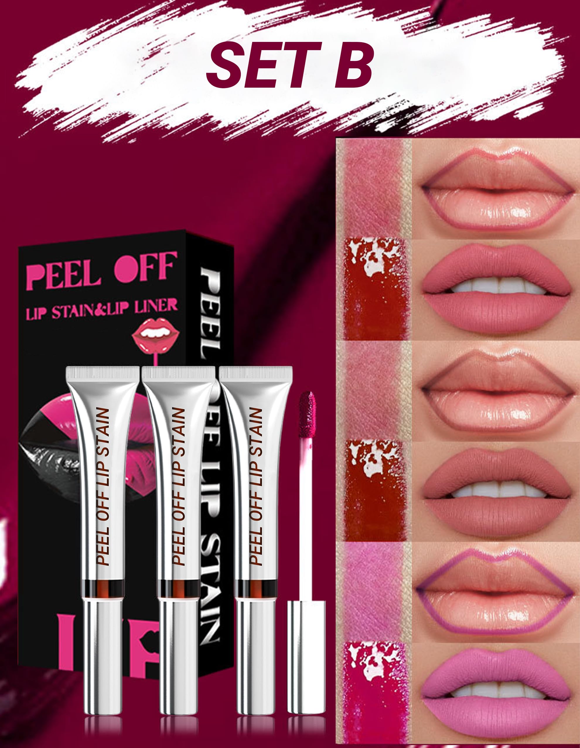 Erinde 3 Colors Peel Off Lip Liner Stain, Long Lasting Waterproof Lip Tattoo - Image 2