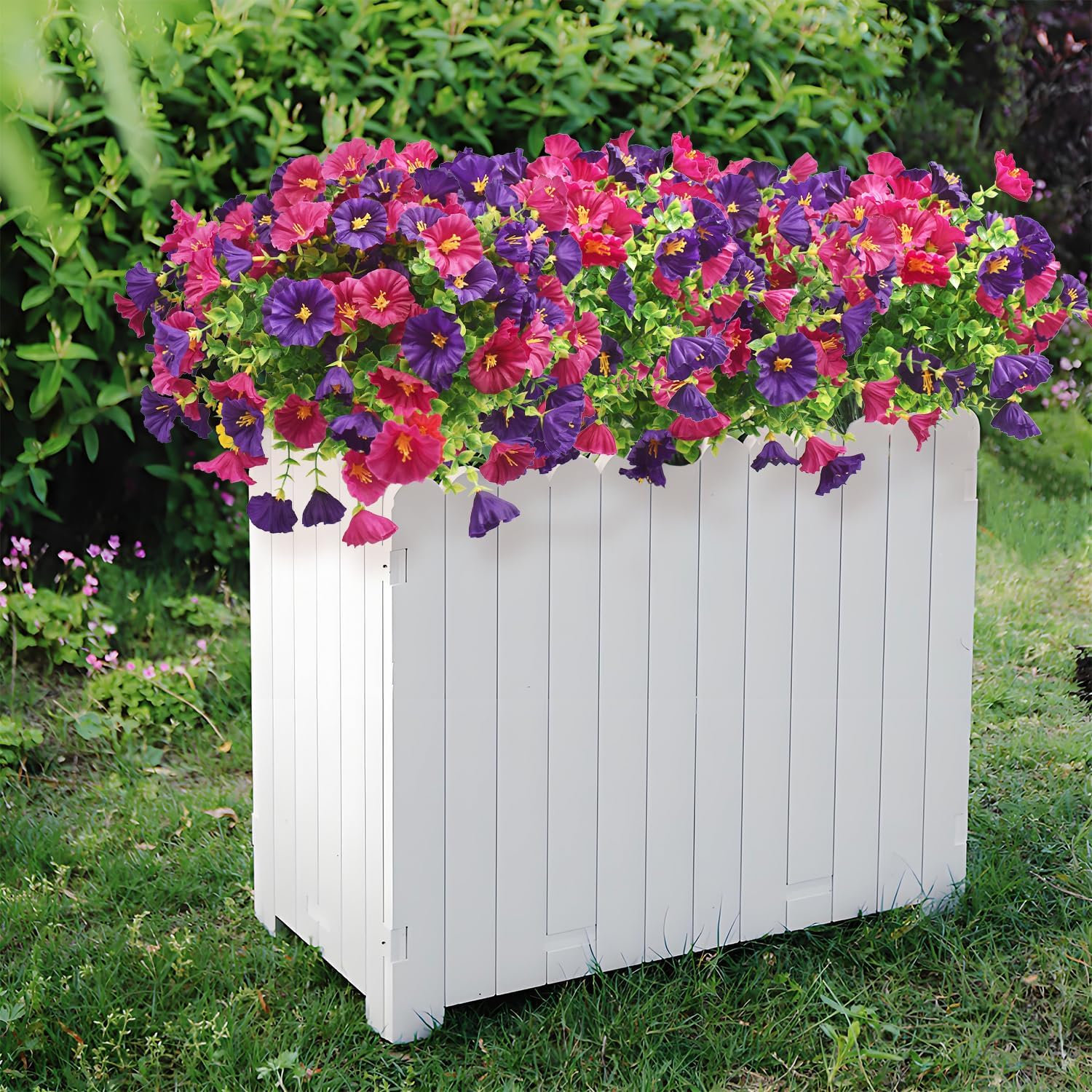 12 Bundle Artificial Flowers for Outdoor,UV Resistant Fake Silk Flowers, Realistic Faux Petunia Plants for Outside Indoor Porch Patio Window Box Planter Shrubs Home Decor Purple Fuchsia - Image 3