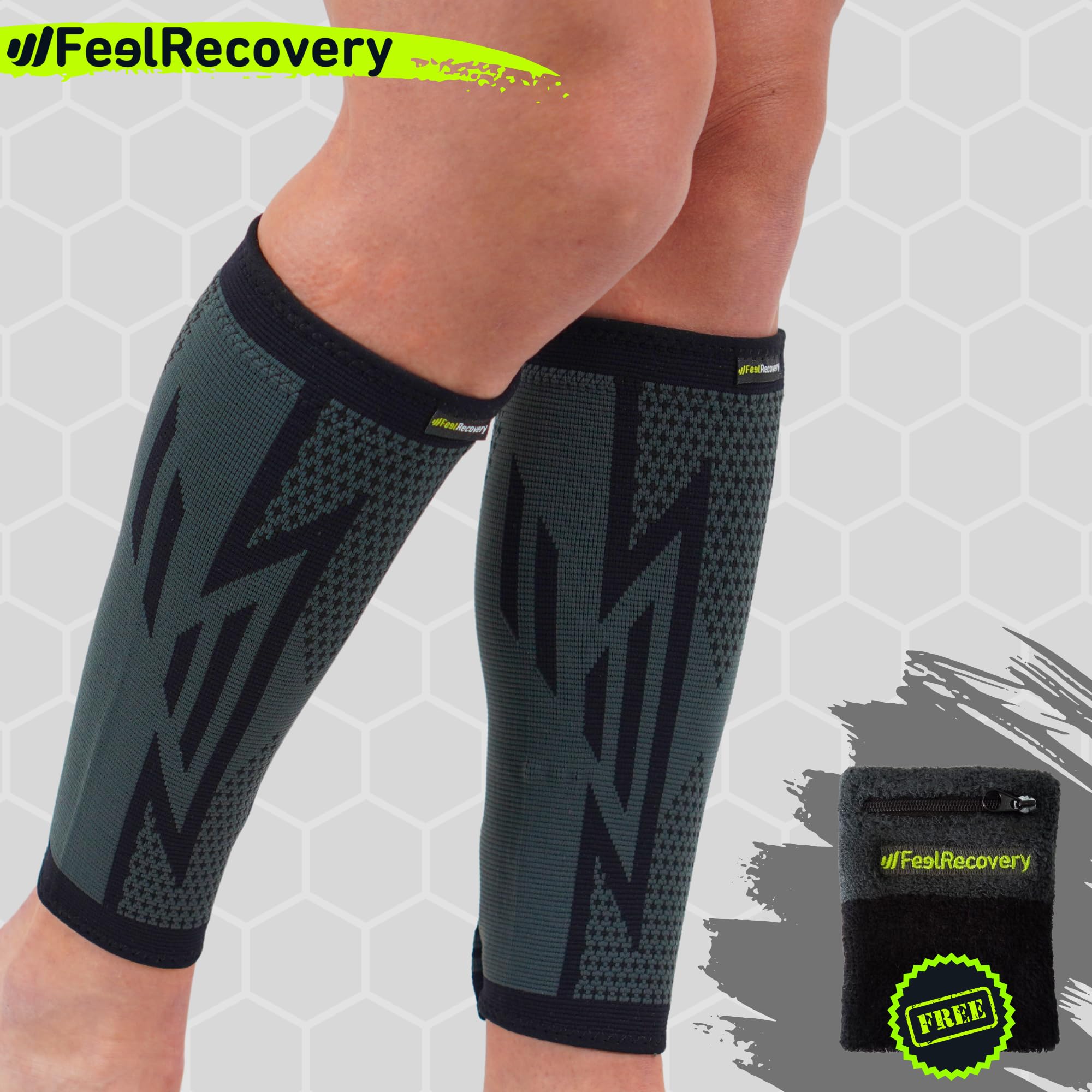 2 Stück Kompression Wadenbandage für Herren & Damen - Wadenstrümpfe für Muskelfaserriss, Läufer, Schienbeinkantensyndrom & Krämpfe - Kompressionsstrümpfe Sport - Atmungsaktiv & Rutschfest