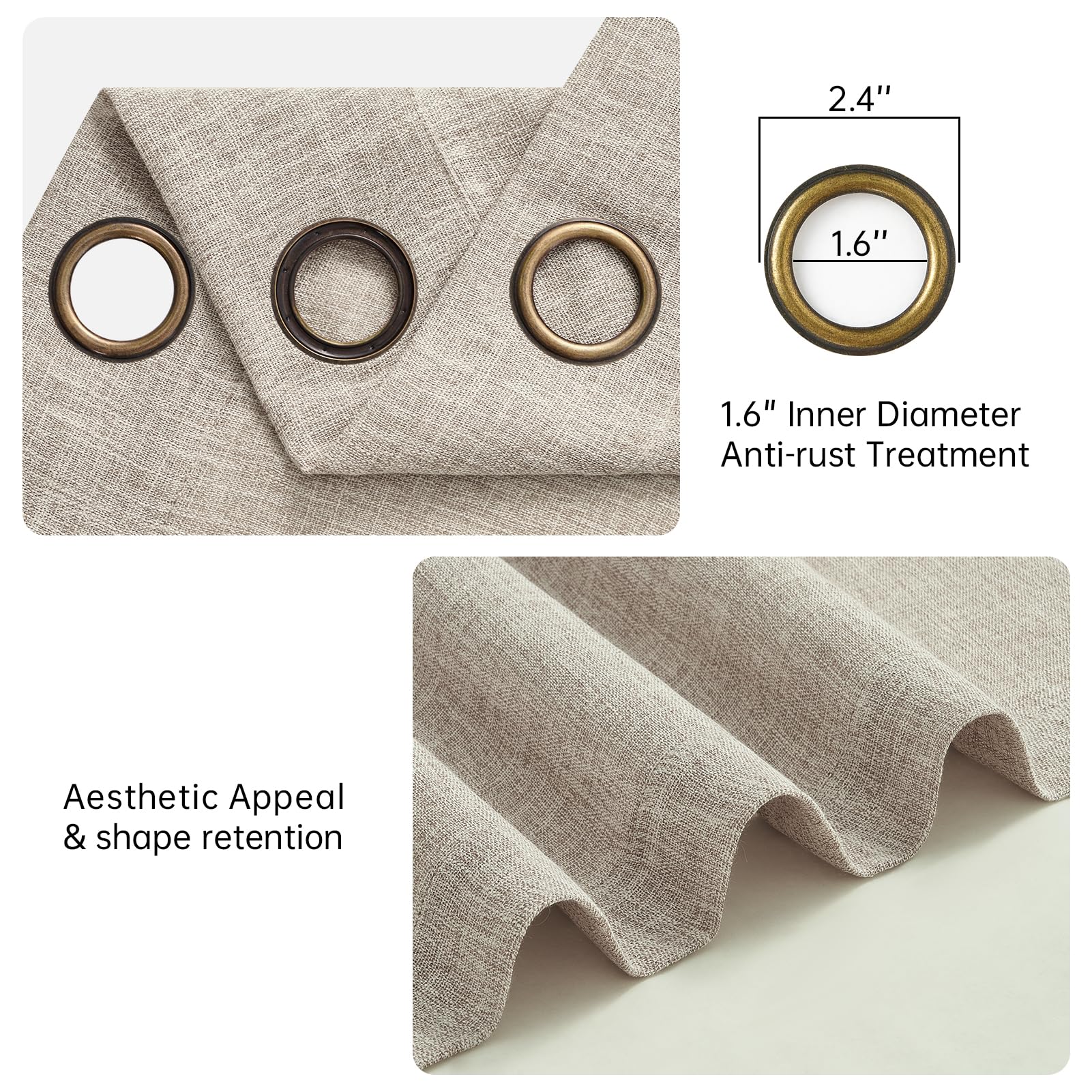 Topfinel Tende per Interni con Lino 140x240 CM 2 Pezzi, Tende Camera da Letto Moderne con Anelli, Decorazione Tenda Finestra Taupe Trasparente per Soggiorno Salotto Curtains
