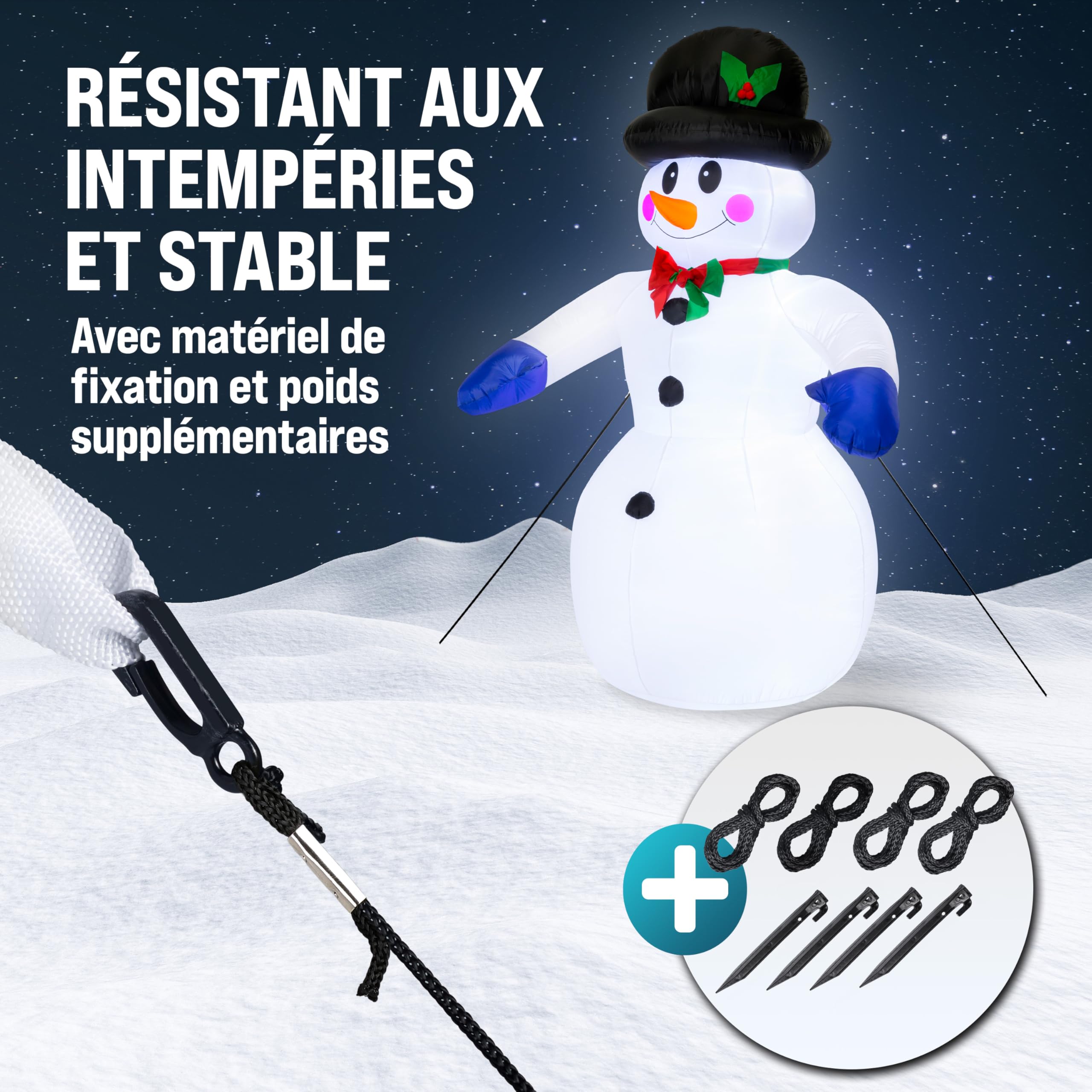 MONZANA® Bonhomme de neige gonflable 240 cm XXL décoration lumineuse Noël matériel fixation extérieur personnage figurine Noël fête autogonflant