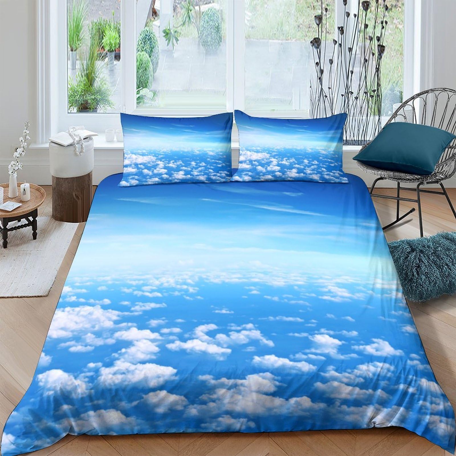 Ctjqhvkz Style-9 3D Printed Blue Sky Clouds Fitted Sheet Microfiber Soft Breathable Sky View Bed Sheet For Bedroom Guest Room Decor Single（135X200cm）