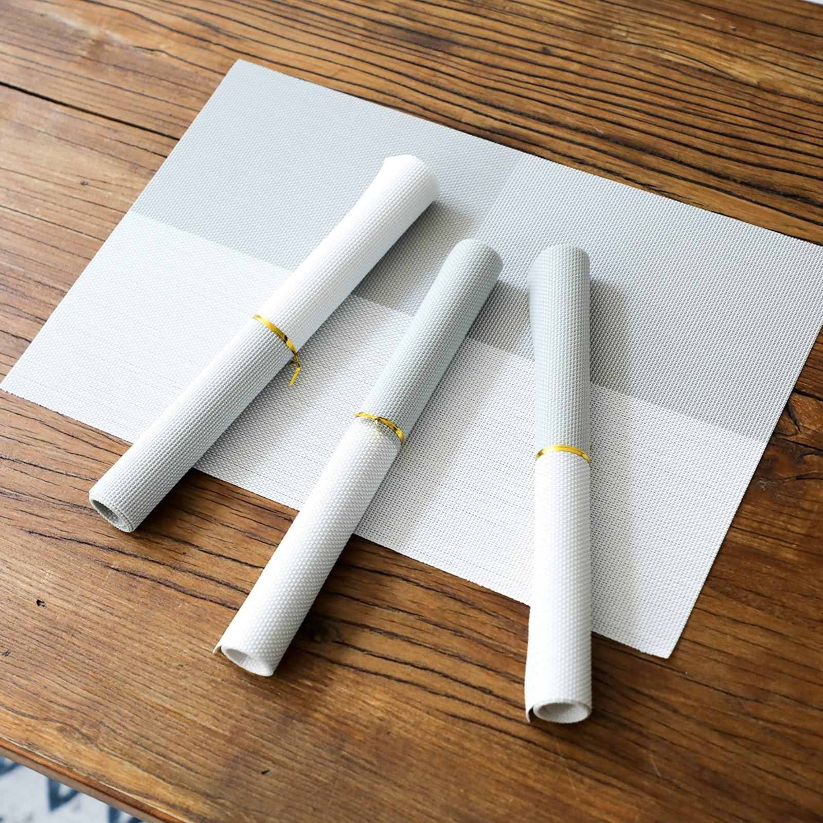 Tischset XXL 6er Set, Tischunterlage Esstisch PVC 45x30cm mit Gittermuster Grau Weiß