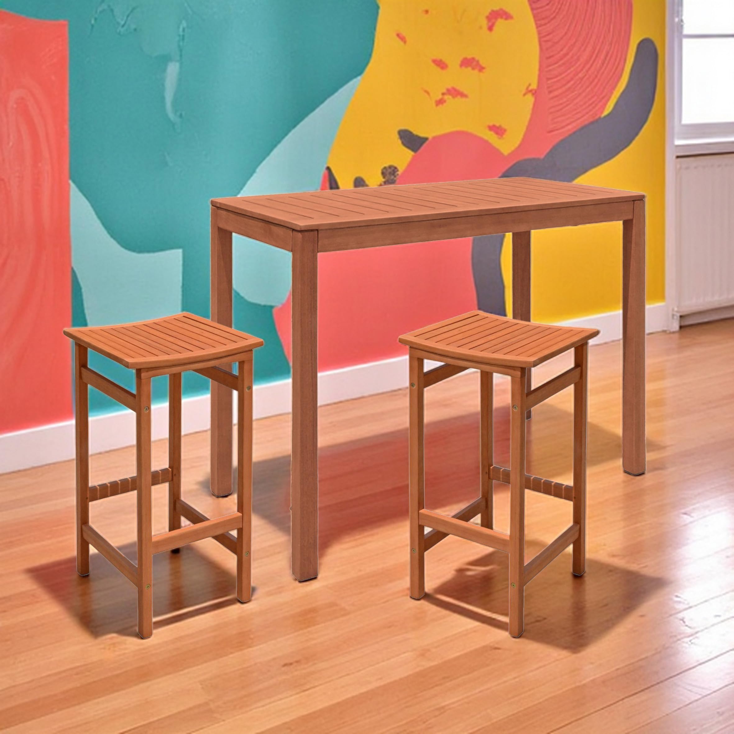 mesa alta de jardín de eucalipto, barnizada, soporta hasta 25 kg, 120 x 60 cm, para exteriores, de madera maciza FSC marrón, bistró, mesa de fiesta, rectangular