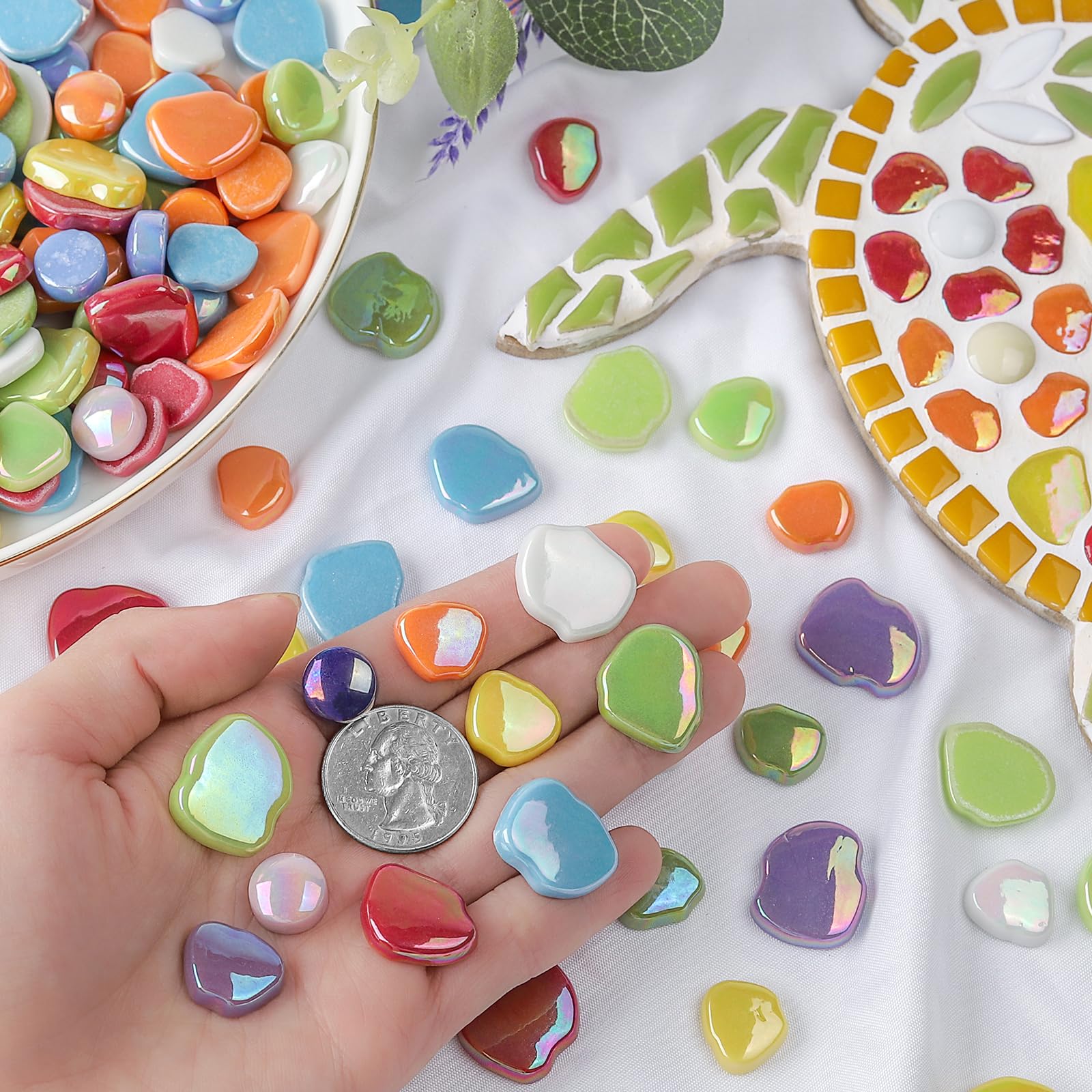 Youway Style Flower Mosaic Tiles for Crafts Bulk,1LB Iridescent Mosaic Tiles Supplies, Petal Mosaic Pieces for Garden Decoration,DIY Glass Mosaic Crafts