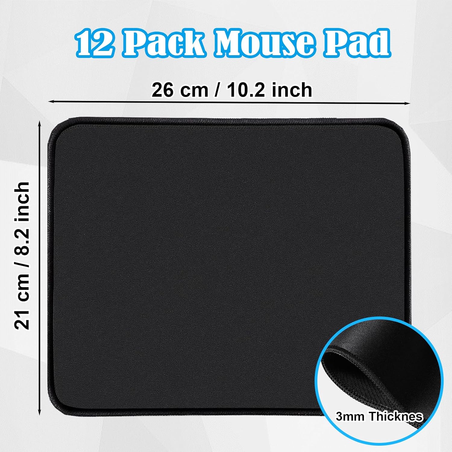 12 Pack Mouse Pad,Computer Mouse Pads with Non-Slip Rubber Base,Washable Mousepad with Stitched Edge,Waterproof Mouse Pad for Computers,Laptop,PC,Office & Home,Black,10.2x8.2 Inch - Image 2