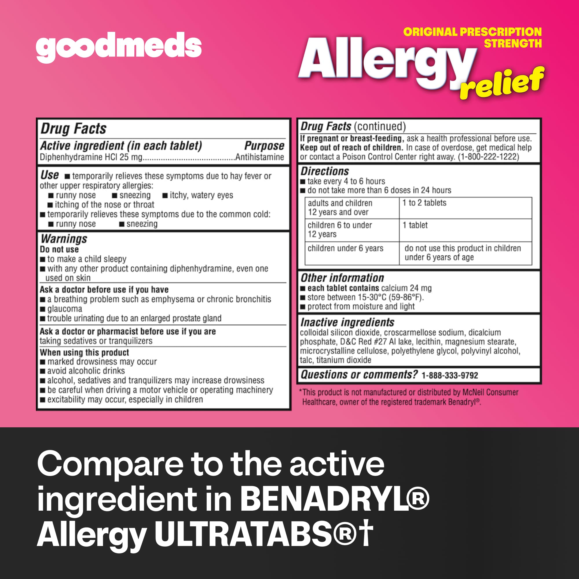 Allergy Medicine Antihistamine, Diphenhydramine HCl 25 mg | Children and Adults | Relieve Itchy Eyes, Runny Nose, Sneezing (25 mg, 600 Tablets) — Amazon image 2