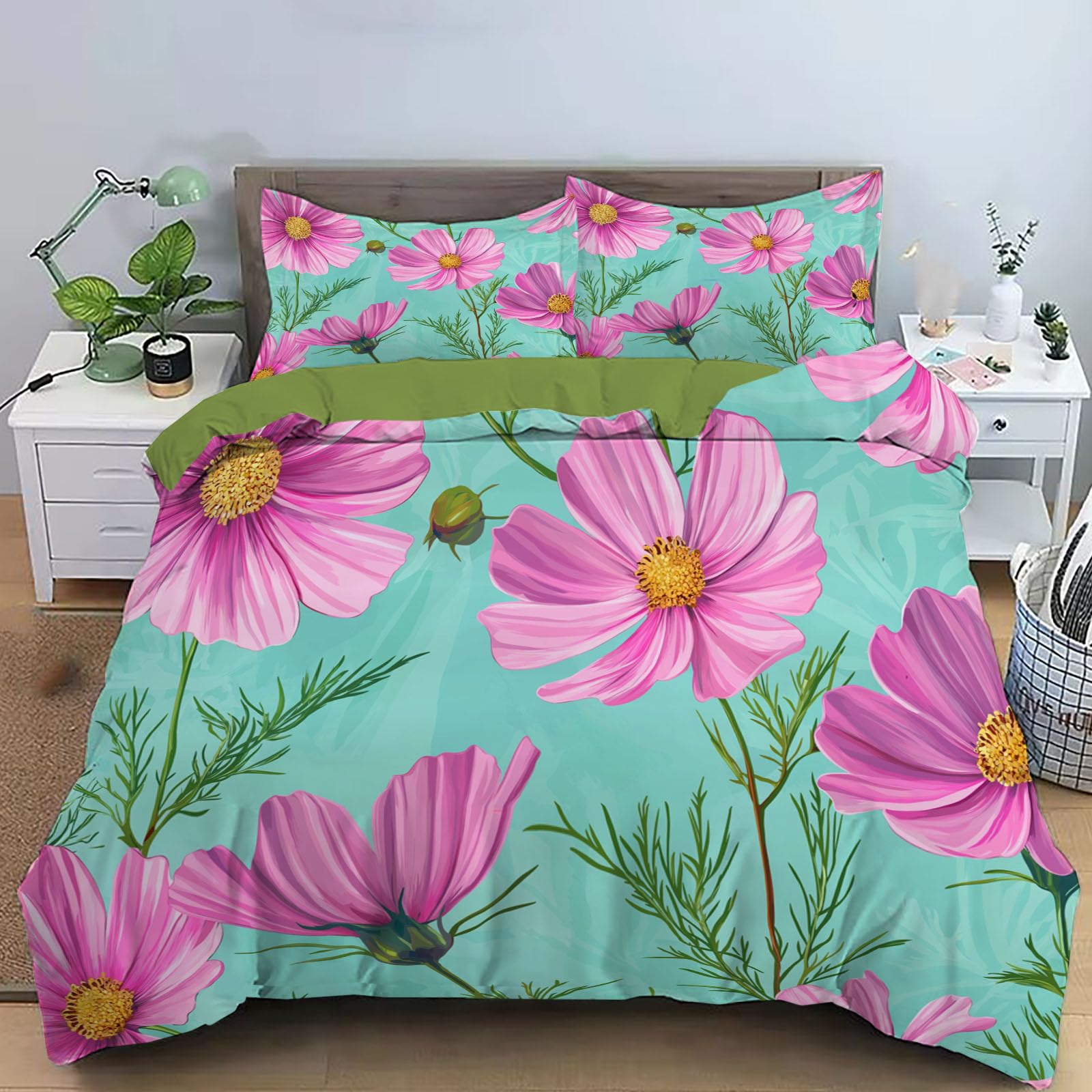 Parure de lit botanique en microfibre douce pour lit enfant de deux personnes
