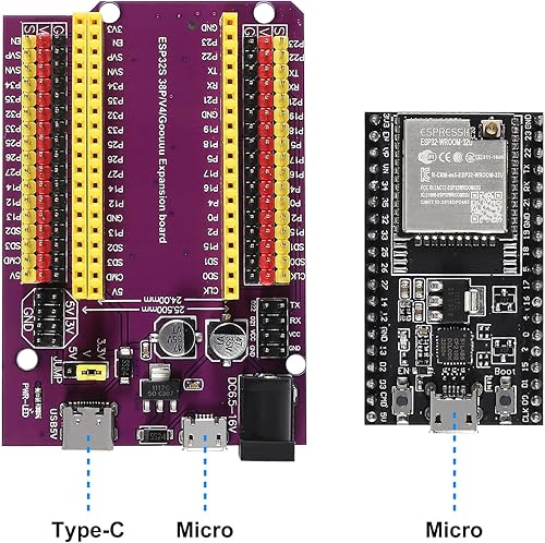 Miniatura 2 de AITRIP 2sets ESP32-DevKitC placa de desarrollo WROOM-32U ESP32-WROOM-32U módulo con 38Pins ESP32 Tipo-C USB y Micro USB placa de expansión