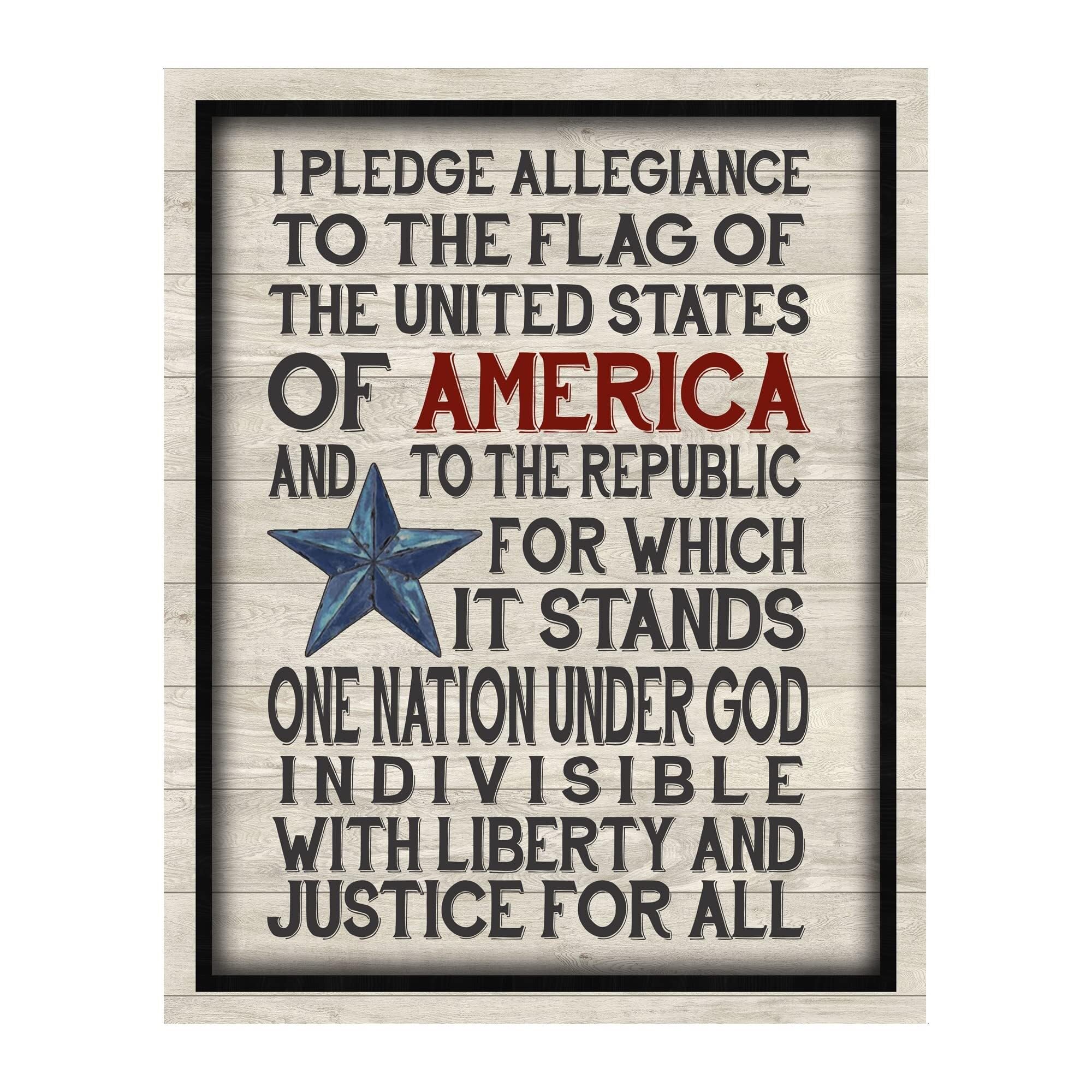 SSOPTMCB Patriotic Poster Print, I Pledge Allegiance to the Flag Wall-Art for Office, Living Room, Man Cave, and American Themed Bar(Framed,08x12inch(20x30cm))