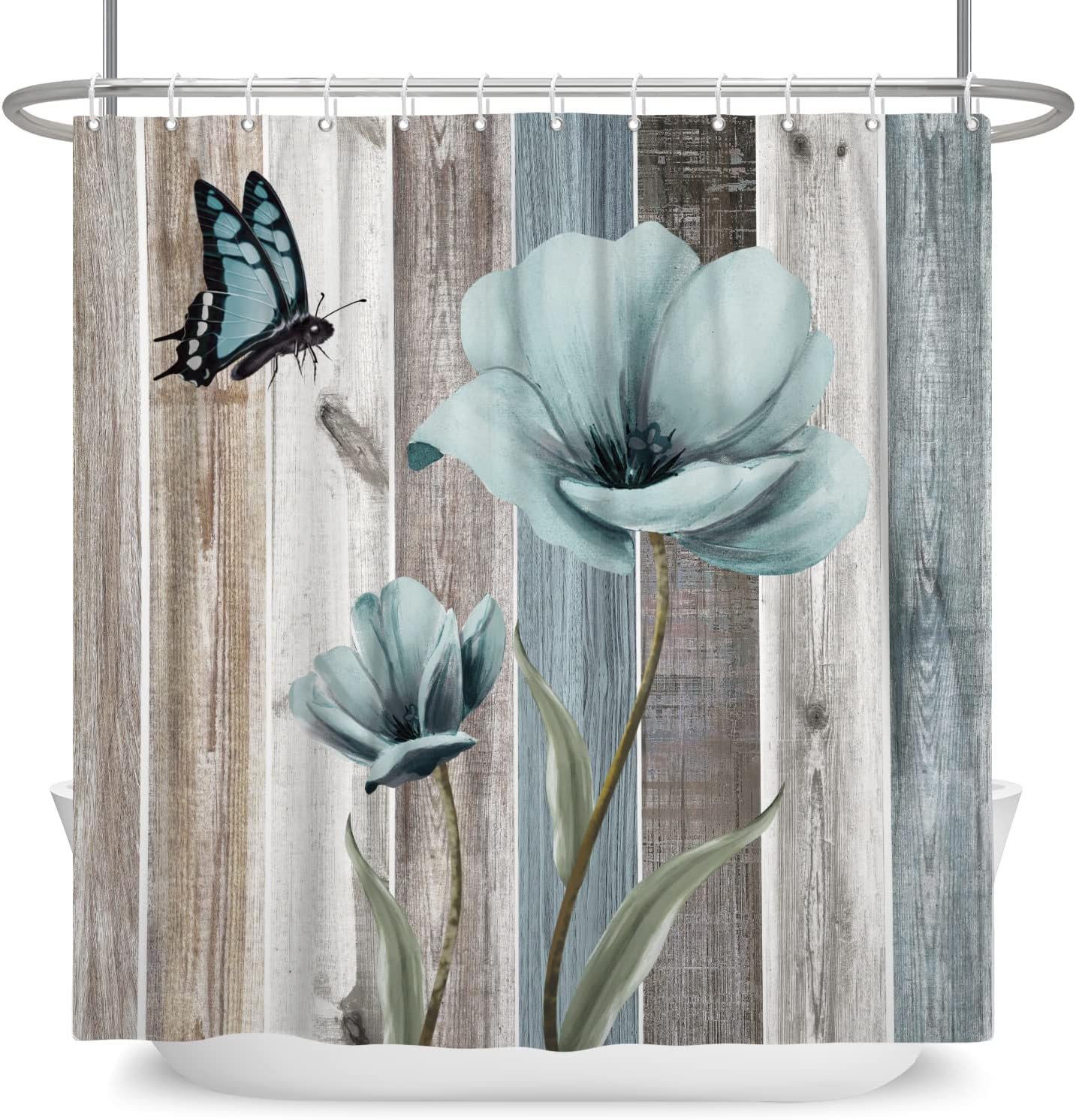 Arrebolart Rustic Shower Curtain Farmhouse Teal Floral Shower Curtains