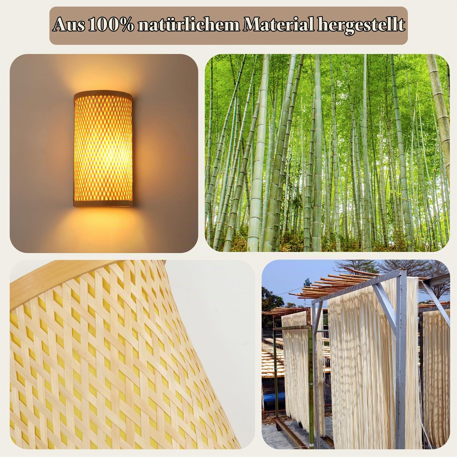 Bambus Wandleuchte Innen Boho,Holz Wandlampe Vintage Rustikales Dekor Lampe E27 Hand Gewebt Lampenschirm For Wohnzimmer Schlafzimmer Wand