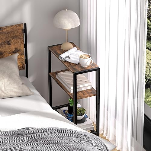 Miniatura 4 de Mesa auxiliar estrecha para espacios pequeños, mesa auxiliar pequeña de 2 niveles con soporte para estantes, mesita de noche delgada, mesa de sofá