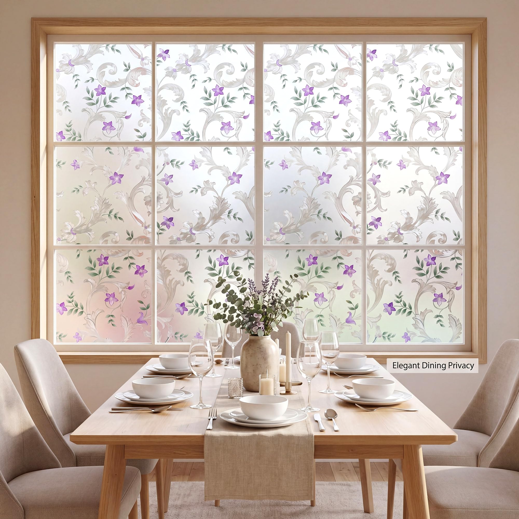 Dekorative Fensterfolie, geätztes Blumenmuster, Privatsphäre, Türfolie, statische Haftfolie, kein Kleber, Buntglas, Anti-UV-Fensterpapier für Badezimmer, Büro, Schlafzimmer, 88.9 x 398.8 cm