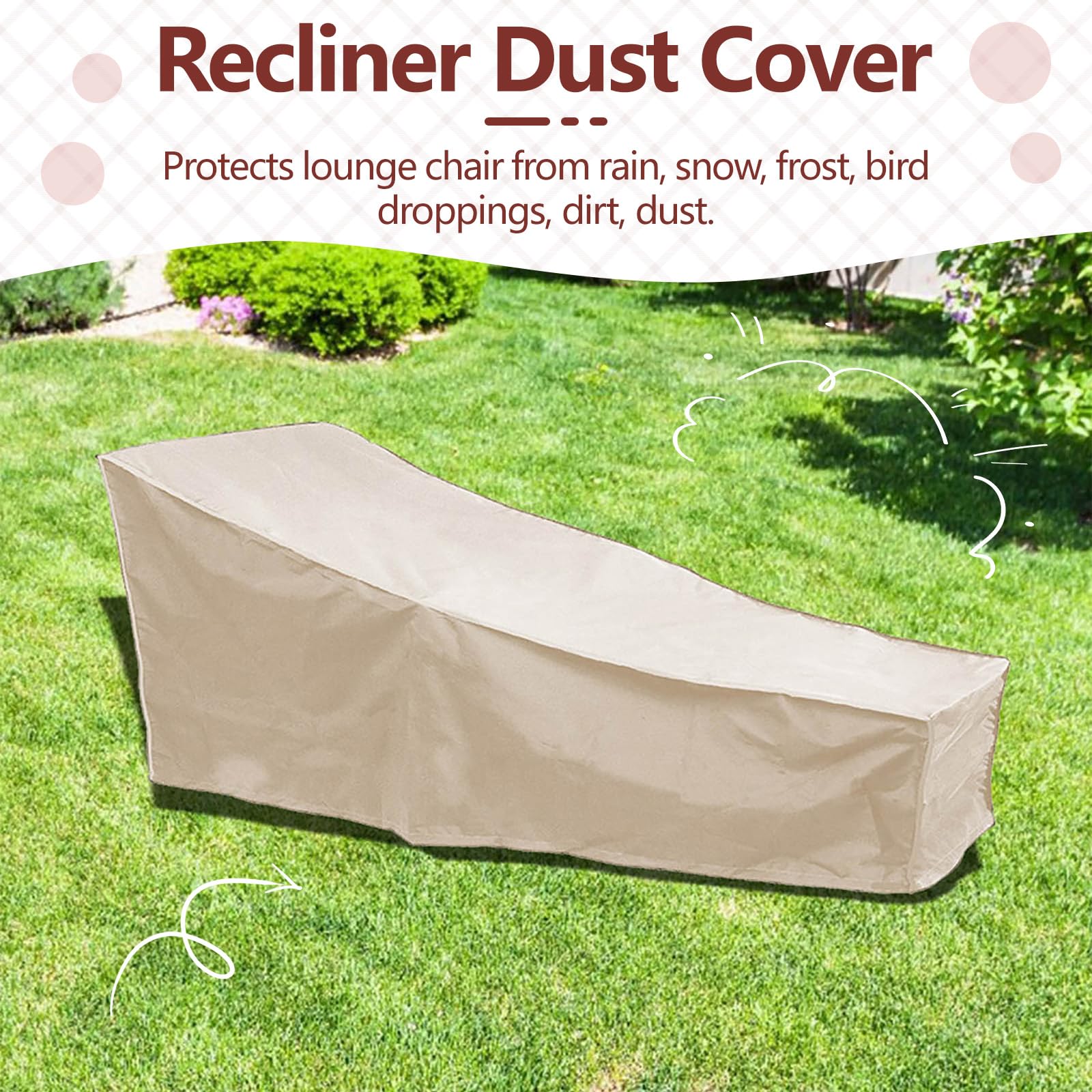 Funda Protectora para Tumbona, Funda Impermeable para Silla de Patio, Funda para Muebles de Jardín a Prueba de Viento de Exterior, 208x76x41cm (Beige)