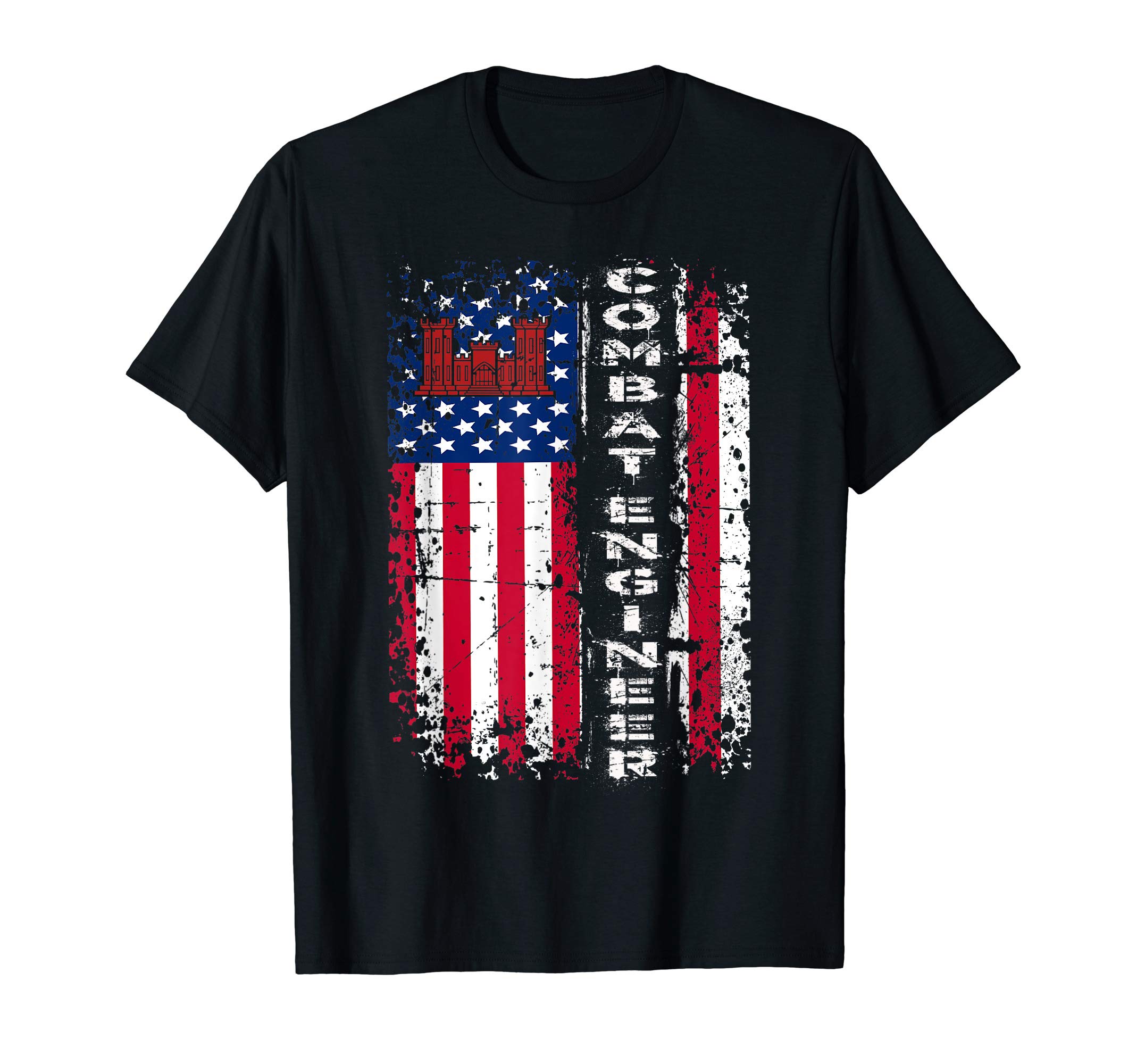 Combat Engineer Shirts & GiftsCombat Engineer Distressed American Flag - U.S. Military T-ShirtOEKO-TEX STANDARD 100