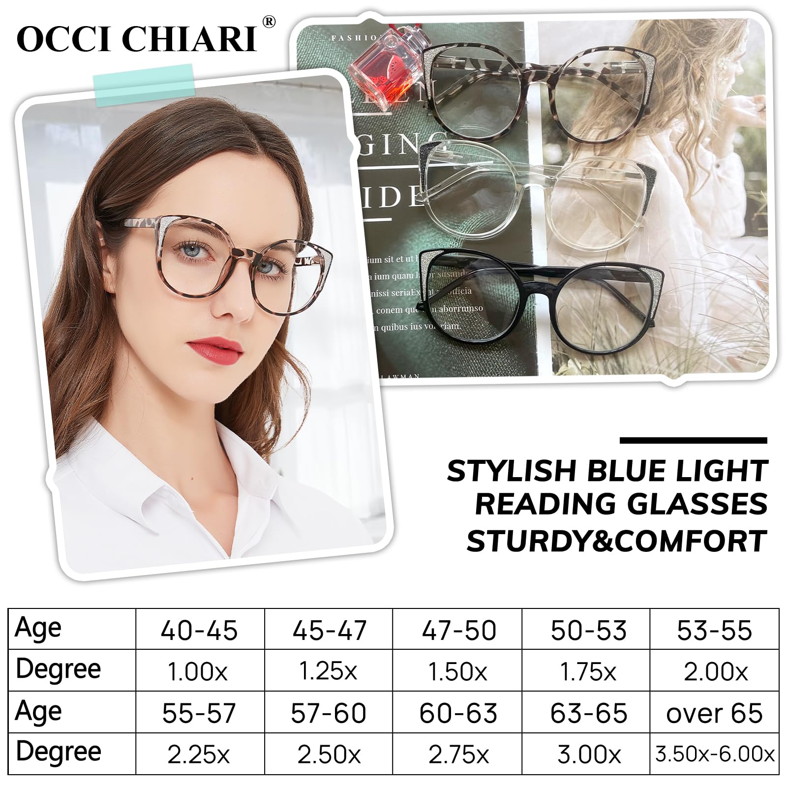 OCCI CHIARI 1.5 Large Reading Glasses Women Designer Readers Big Rim(1.0 1.25 1.5 1.75 2.0 2.25 2.5 2.75 3.0 3.5)