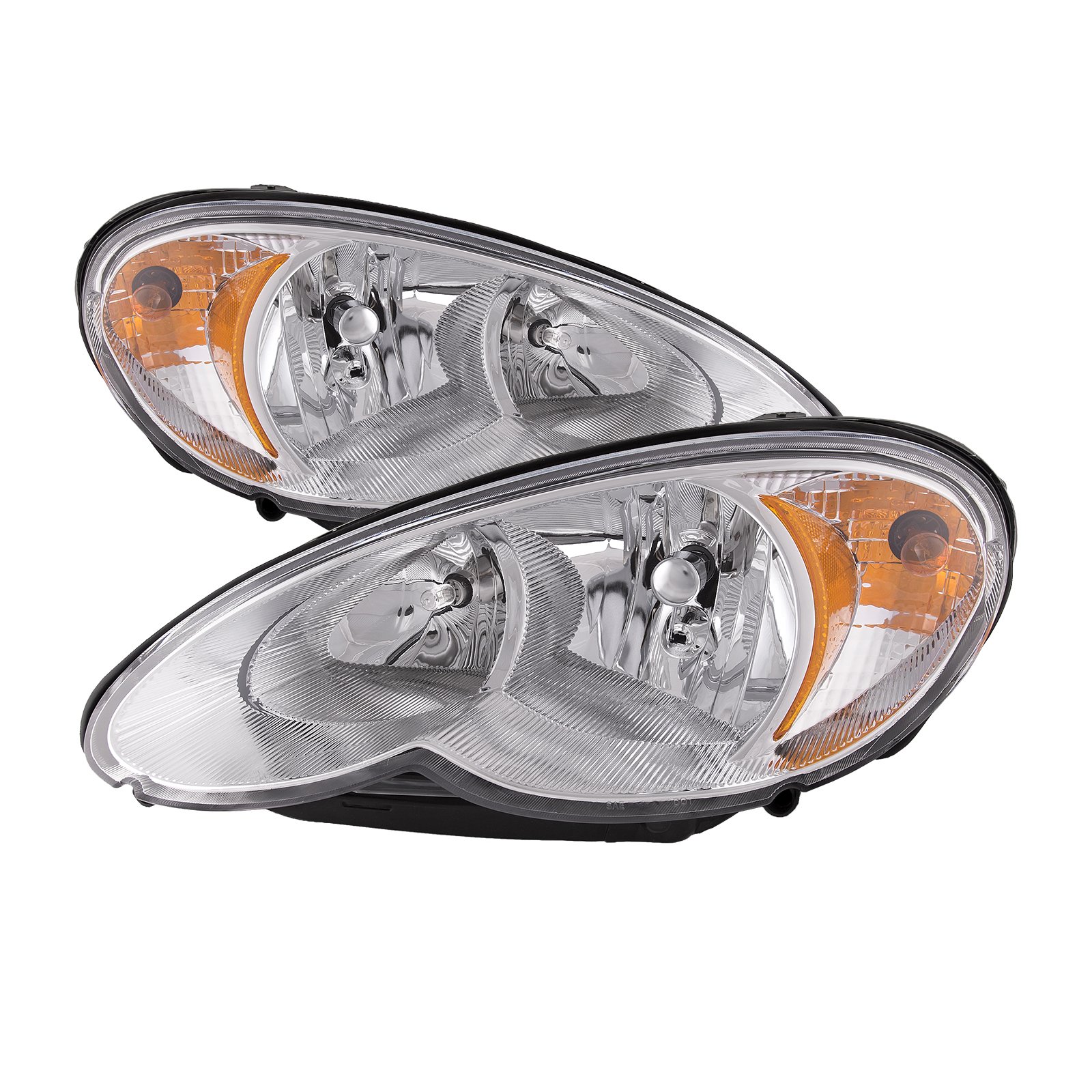 HEADLIGHTSDEPOT Chrome Housing Halogen Headlights Compatible with Chrysler PT Cruiser 2006-2010 Includes Left Driver and Right Passenger Side