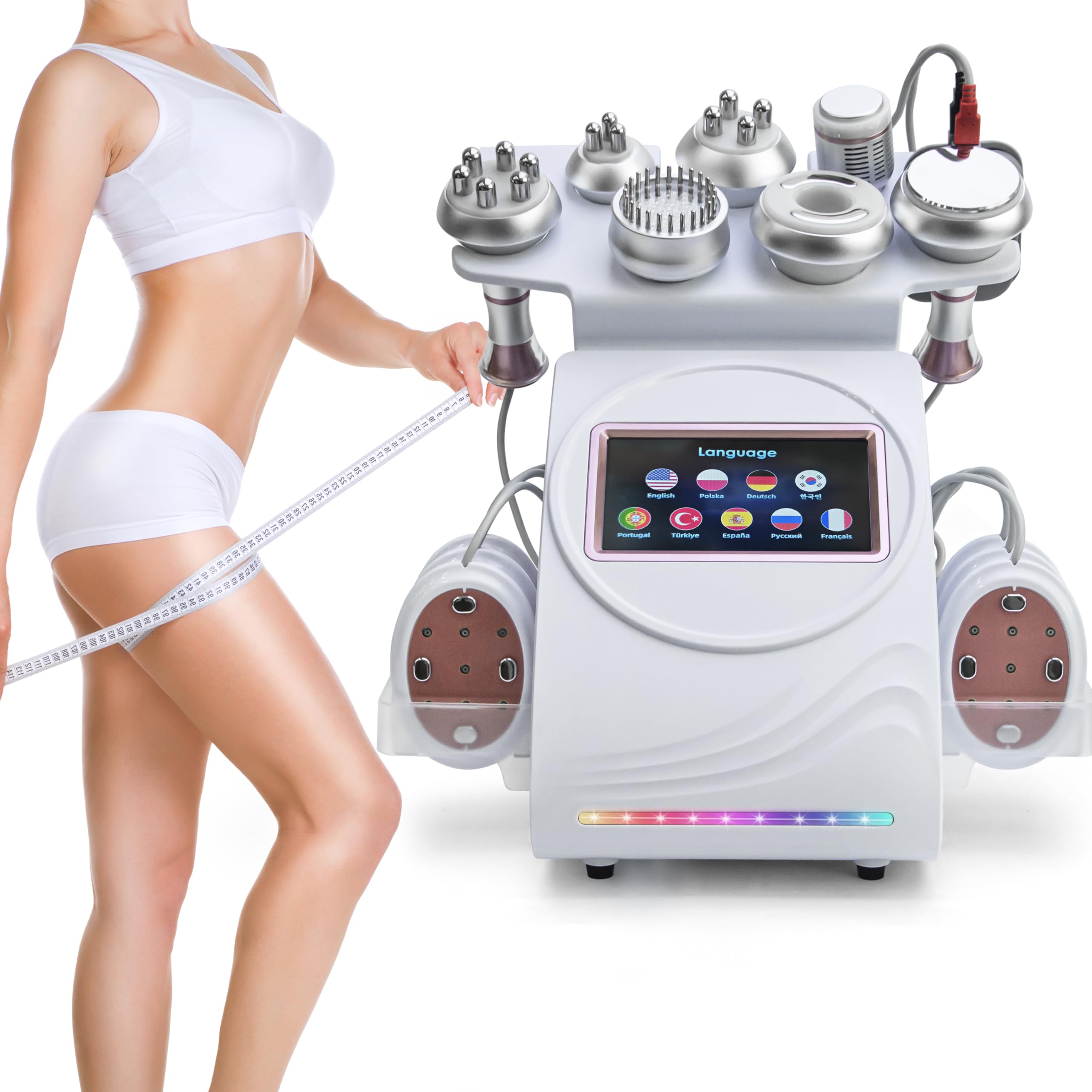 Elitzia 9 in 1 Body Sculpting Machine Professional 80KHZ Cavitation Shape Machine Cellulite Fat Removal Multipole RF Vacuum Micro-current Photon Body Contouring Massager Spa Beauty Equipment ET56V1E9