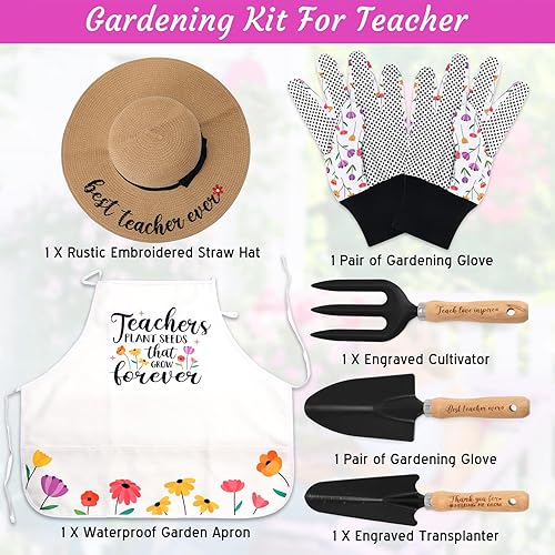 Miniatura 3 de Regalos de agradecimiento para profesores, kit de herramientas de jardinería, herramientas de mano para plantar, sombrero de paja, delantal, guante