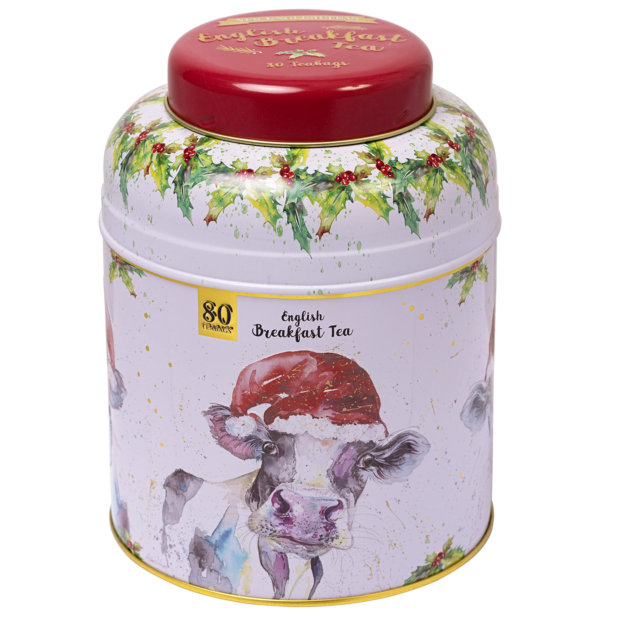 New English Teas Christmas Cow Tea Caddy with 80 English Breakfast Teabags