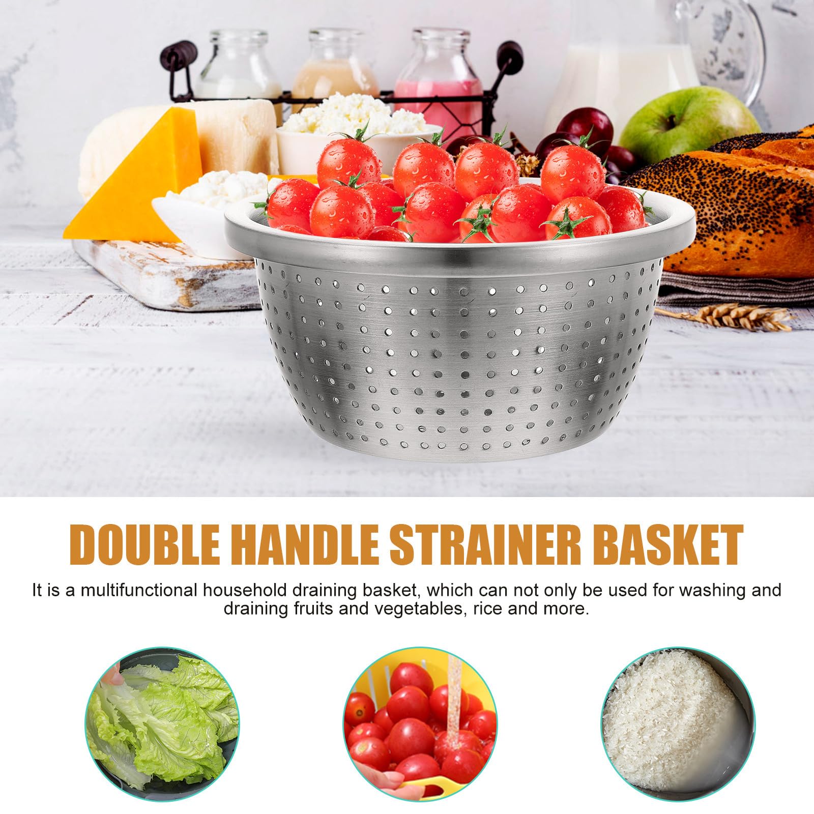 Colador Multifunción para Lavar Arroz y Frutas 18Cm Acero Inoxidable 304 Resistente Orificio de Drenaje Práctico para Cocina Hogar y Restaurante