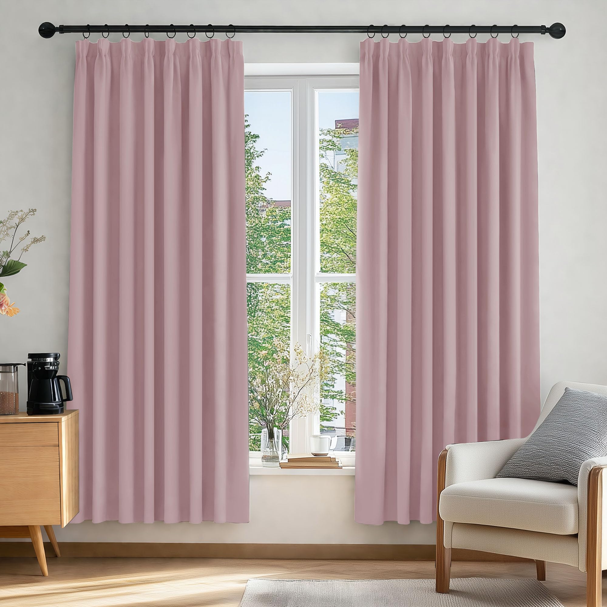 Deconovo Pink Lavender Super Soft Thermal Insulated Pencil Pleat Blackout Curtains Curtains For Bedroom 46 X 72 Inch 2 Panels