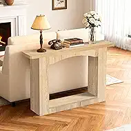 Sonharlar 51 Inch Entryway Table U-Shaped Extension, 1.6 Inch Thick Desktop Wooden Console Table with Socket Farmhouse Sofa Table for Entrance, Hallway, Living Room,Behind Couch((Natural Brown)
