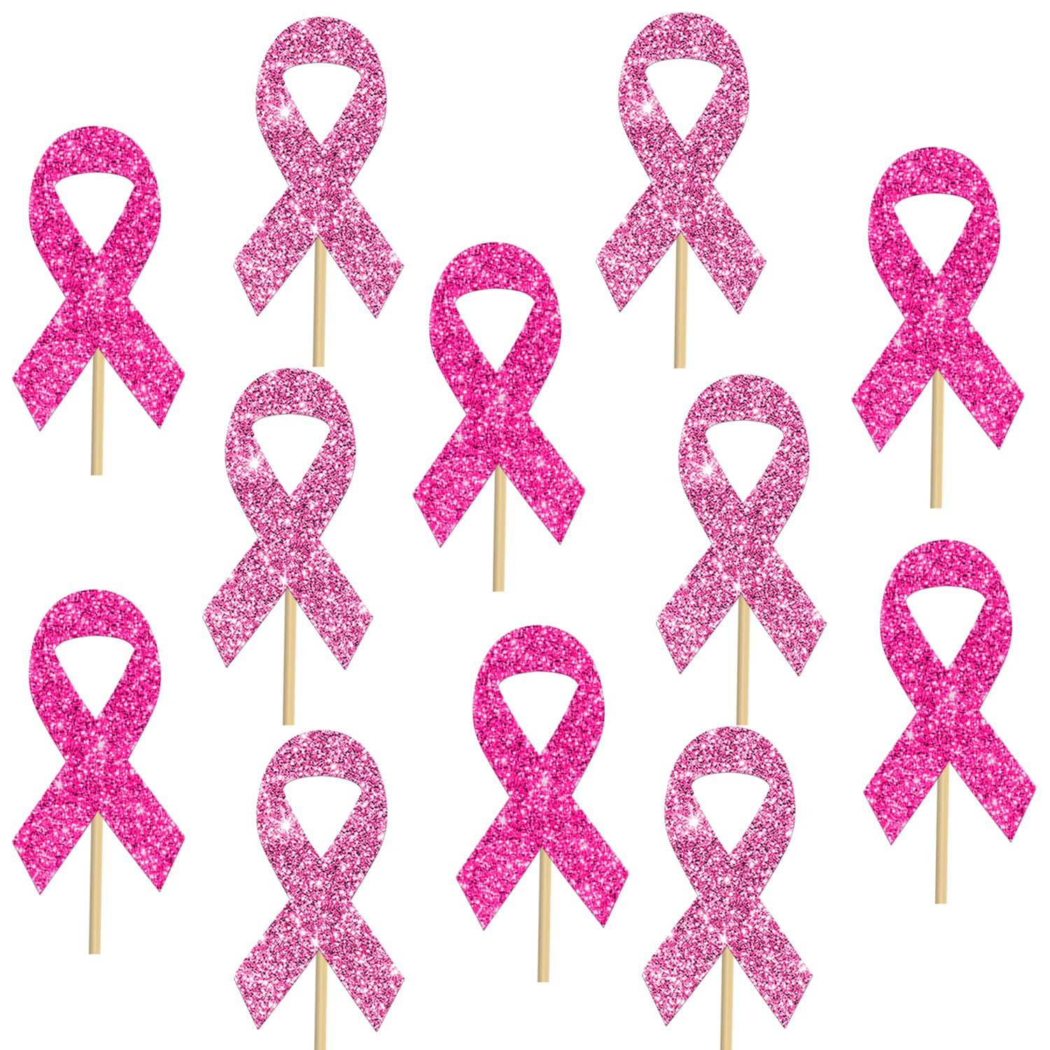 Pink Ribbon Centerpiece Sticks Breast Cancer Awareness Party Decorations 12PCS Glitter Ribbon Table Toppers Fight for Cancer Table Centerpieces for