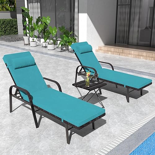 Gotland Juego de tumbonas para patio al aire libre, sillón reclinable de ratán con respaldo ajustable, 3 piezas acolchadas para patio, tumbona Gotland Juego de tumbonas para patio al aire libre, sillón reclinable de ratán con respaldo ajustable, 3 piezas acolchadas para patio, tumbona