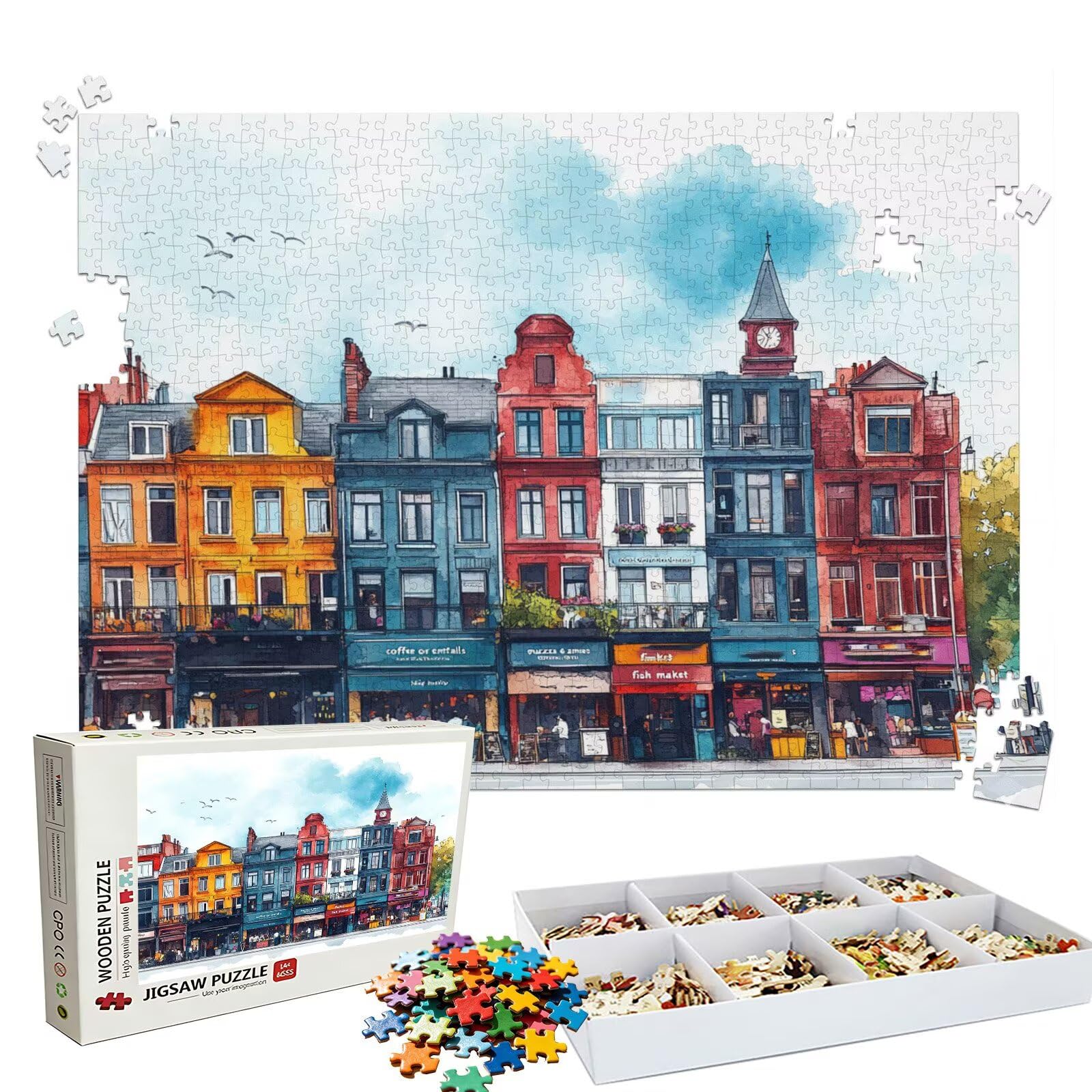 Puzzle 3000 elementów abstrakcyjnych domów (3) - duże drewniane puzzle - puzzle 3000 elementów dla dorosłych - gra inteligencyjna - z wykwintnym pudełkiem do pakowania - precyzyjne cięcie - jakość