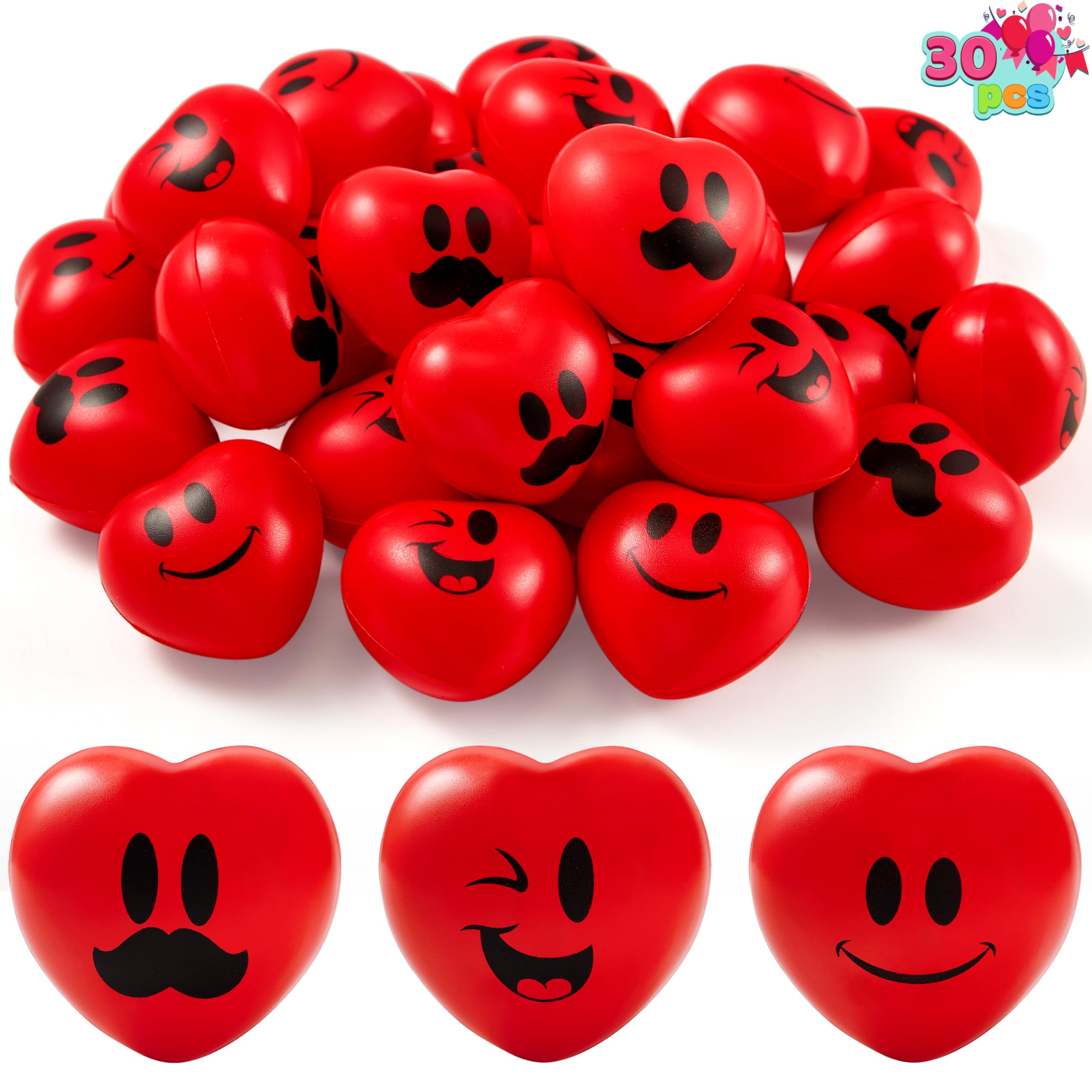 JOYIN 30 Pcs Valentine's Day Red Heart Shape Stress Ball, Valentines 1.5 inch Heart Ball Squishy Toy Exchange Gift for Kids, Stress Relief Party Favors, Holiday Reward Prizes