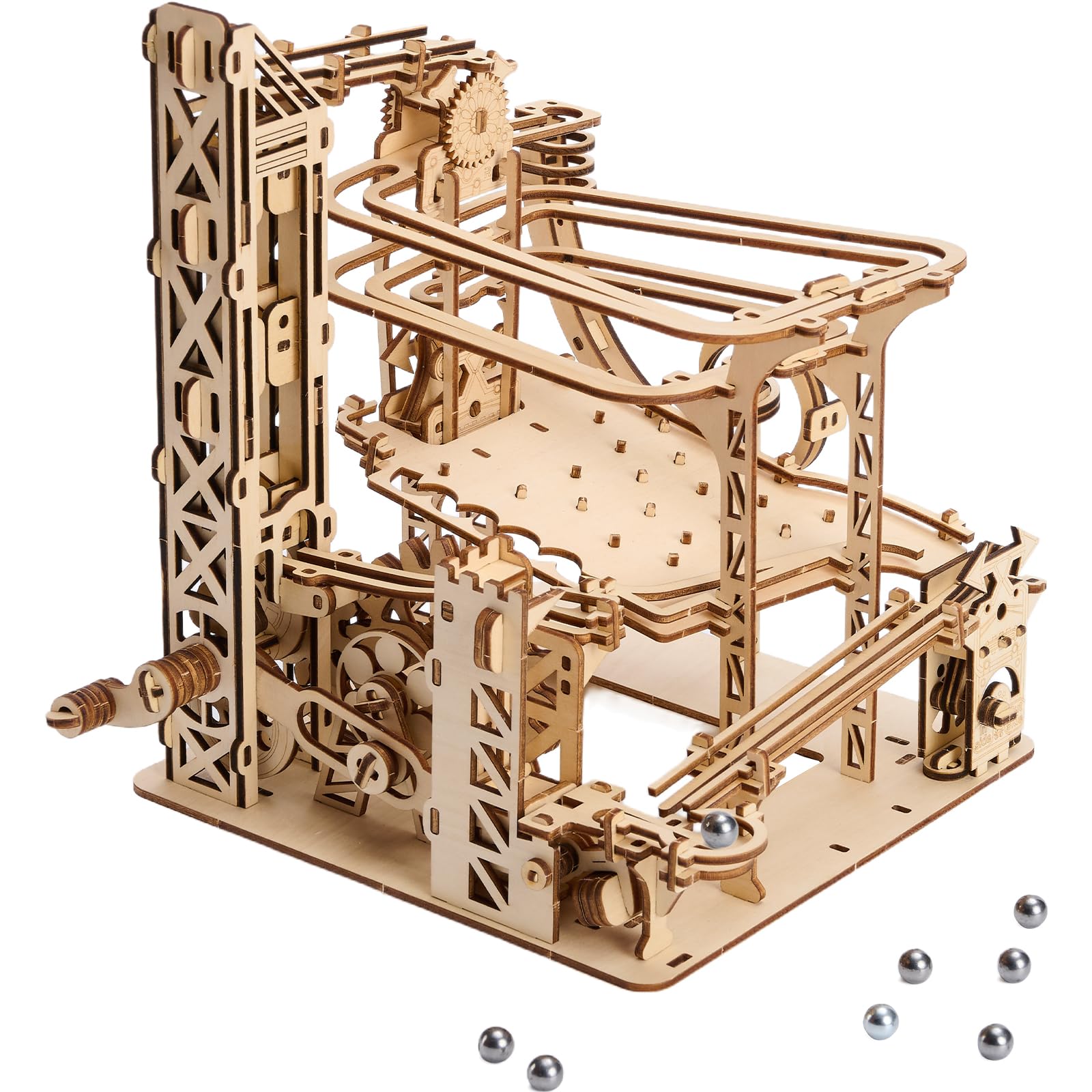 Uplike 3D Wooden Puzzles for Adults: 371pcs Wood Mechanical Marble Run Model Kits with Roller Coaster Building Set for Adults - 3D Brian Teaser Desk