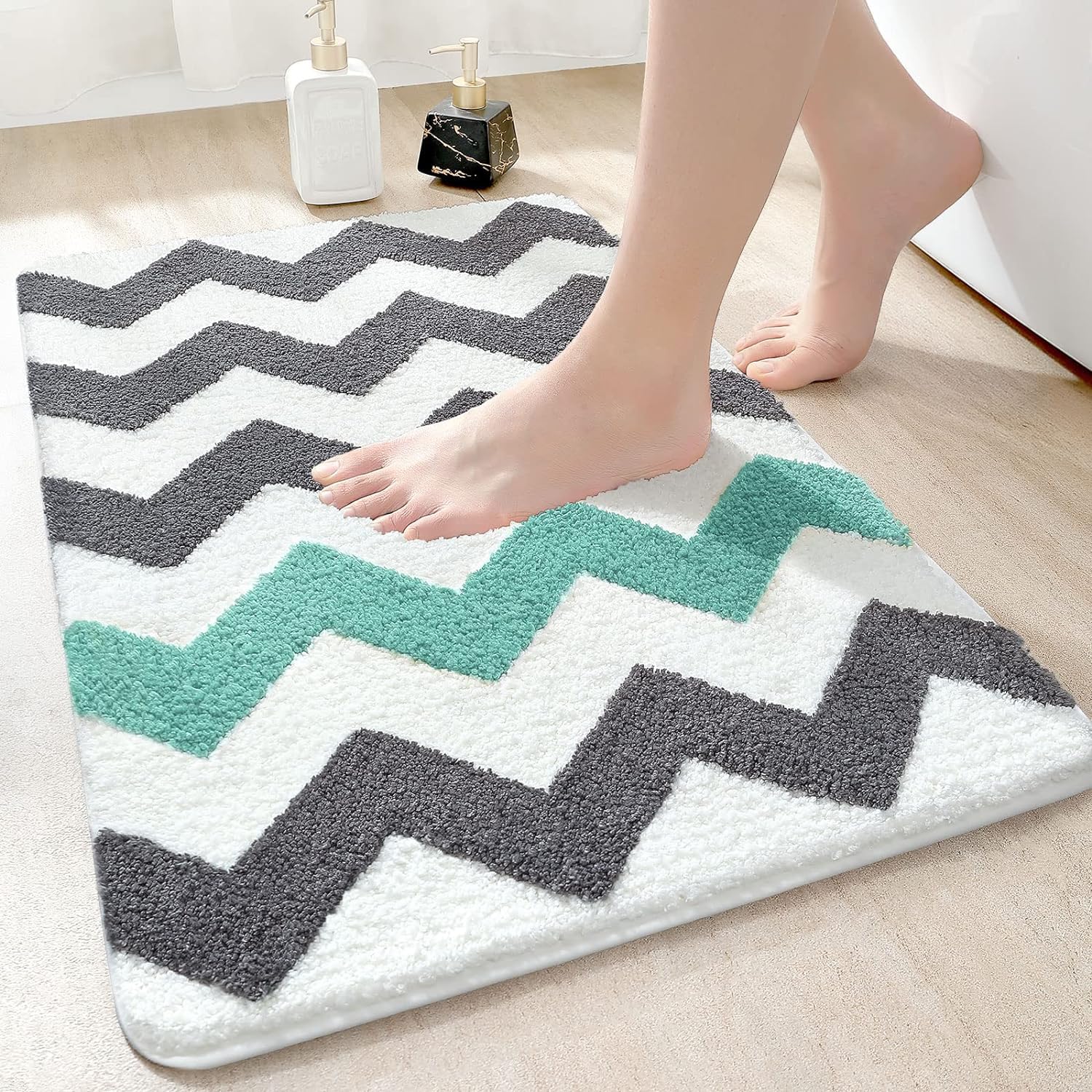 RMHandloom Luxury Bathroom Rug Mat, Extra Soft and Absorbent Microfiber Bath Rugs, Non-Slip Plush Shaggy Bath Carpet, Machine Wash Dry, Bath Mats for Bathroom Floor (50 x 80 cm, Green Grey) (B0CVS37F1F) Amazon Price History, Amazon Price Tracker