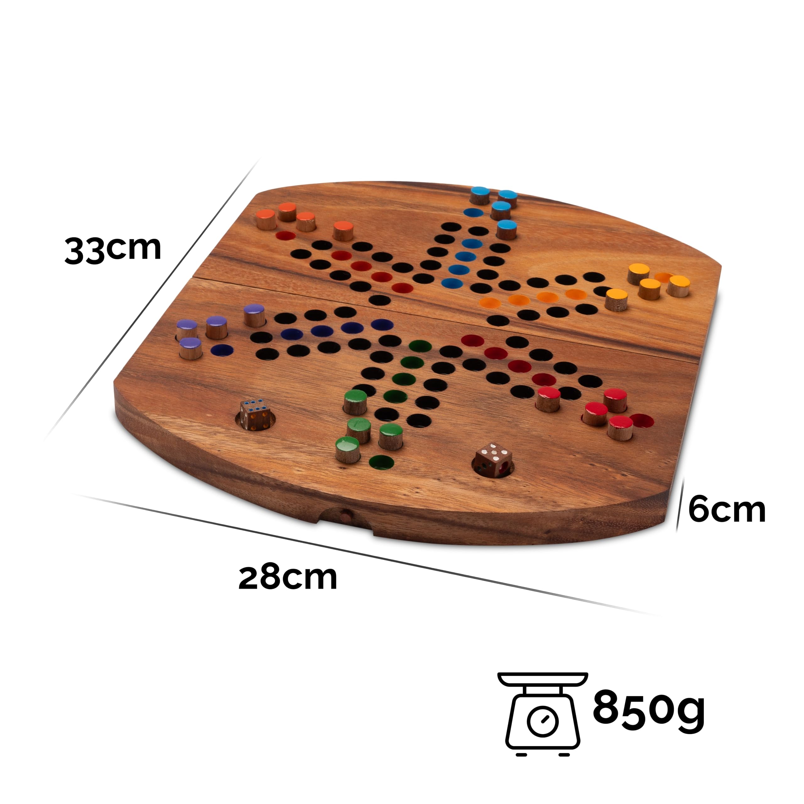 LOGOPLAY Ludo dla 2 do 6 graczy z materiałową torbą - pole do gry 33 x 28 cm - drewniana gra w kości