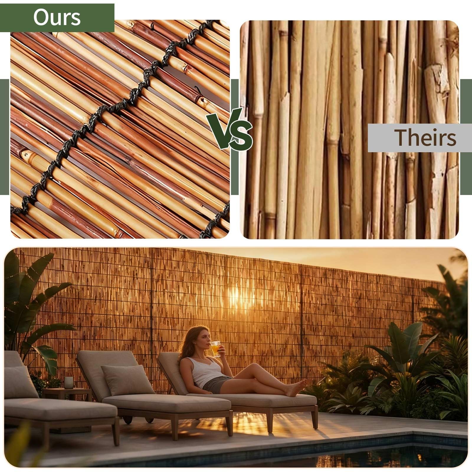 Canisse Brise Vue en Roseau Naturel 1x5m Brise Vue Jardin Terrasse Rouleau Occultation Extérieure Clôture Intimité Brise-Vent Natte Roseau Écran Occultant Extérieur(Natural White,60 * 1200cm)