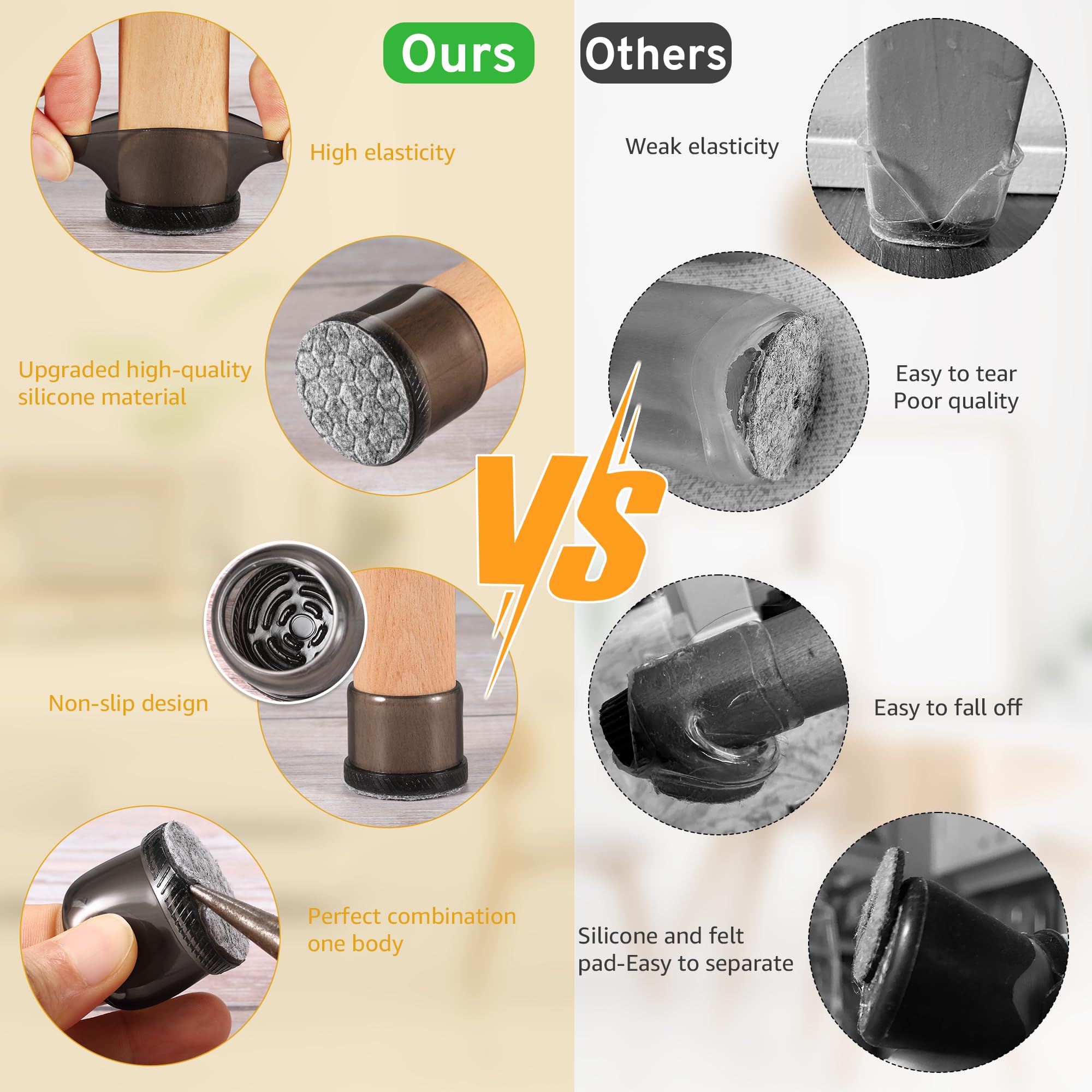 Protectores para patas de silla, protectores de suelo extra pequeños para madera dura, almohadillas de fieltro antideslizantes, fundas de silicona para tapas de 24 unidades