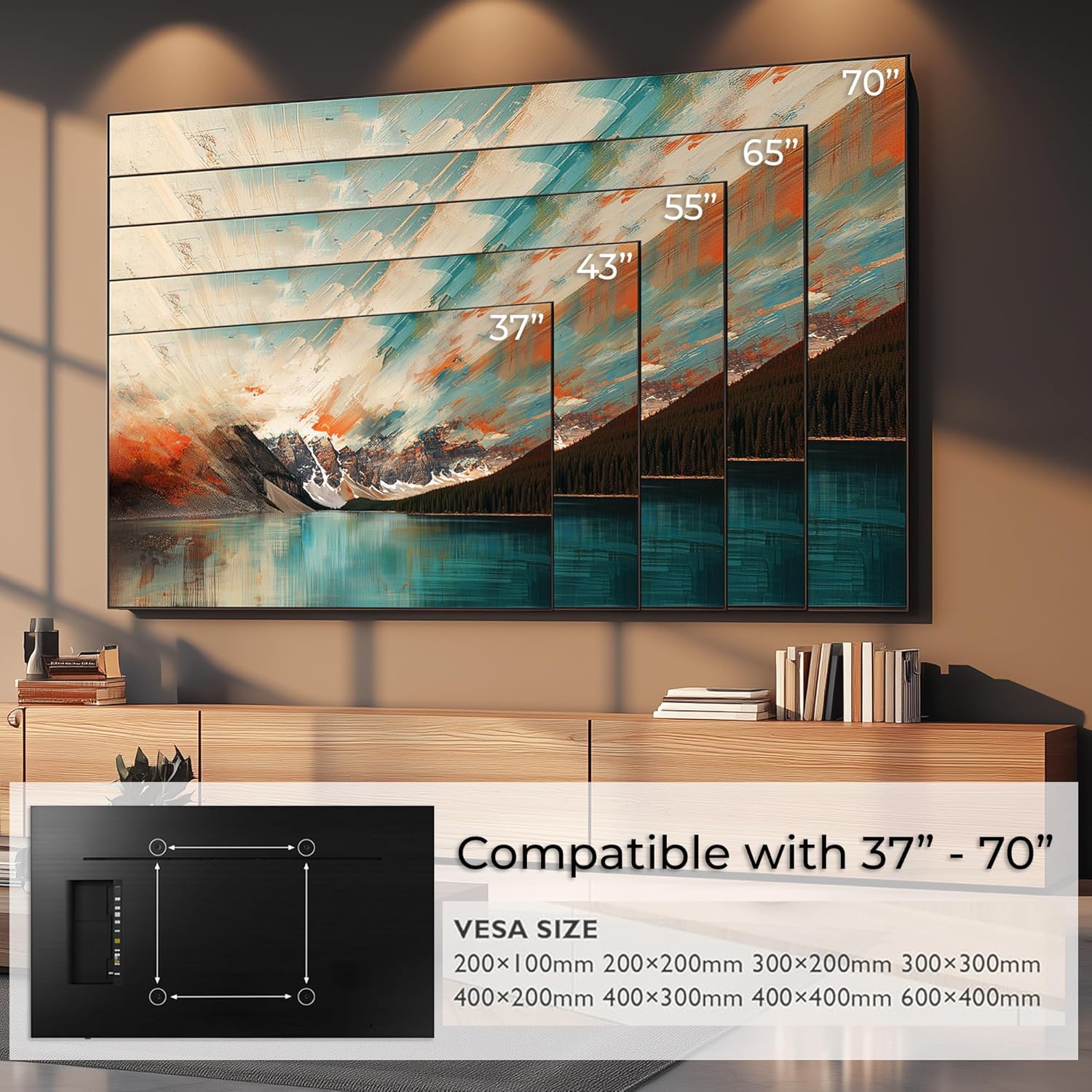 TV size compatibility and VESA mounting patterns