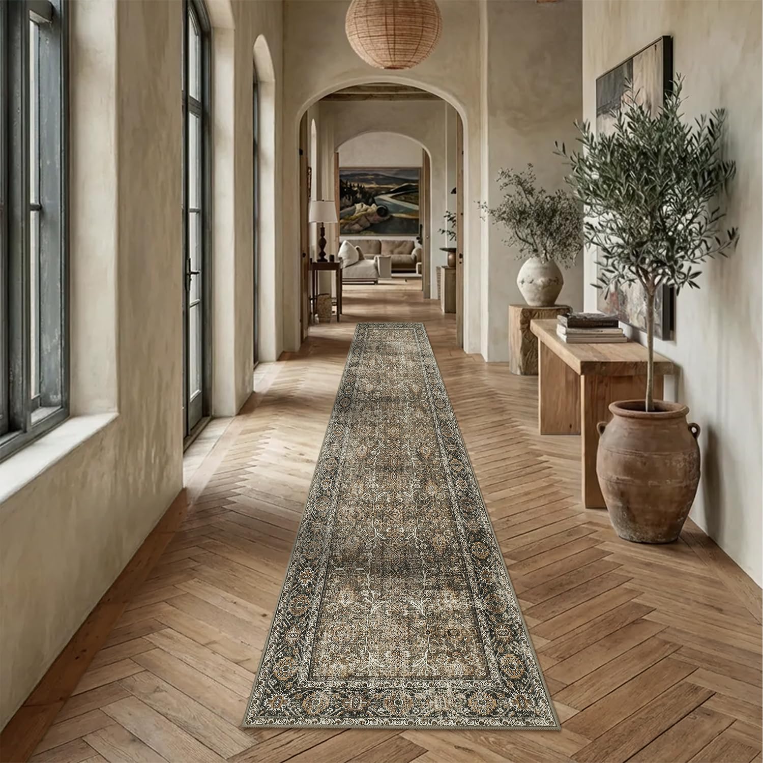 PureCozy Brown Runner Rug 2.6x12 Vintage Traditional Distressed — image 1