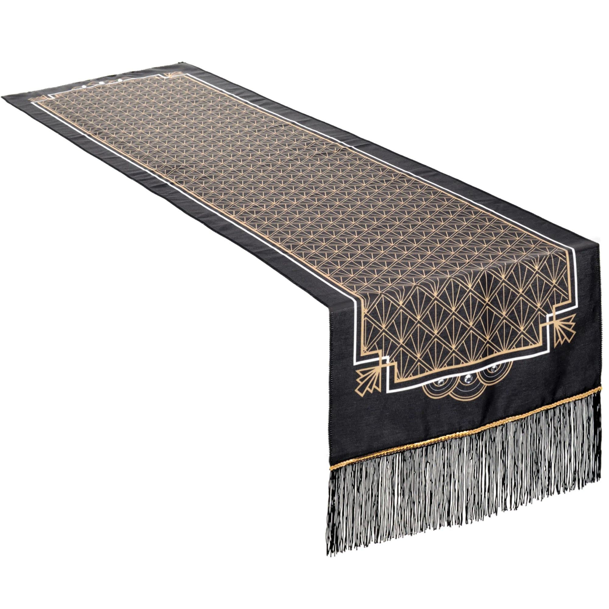 amscan 571898 - Funda para Camino de Mesa, Tela, Color Negro y Dorado