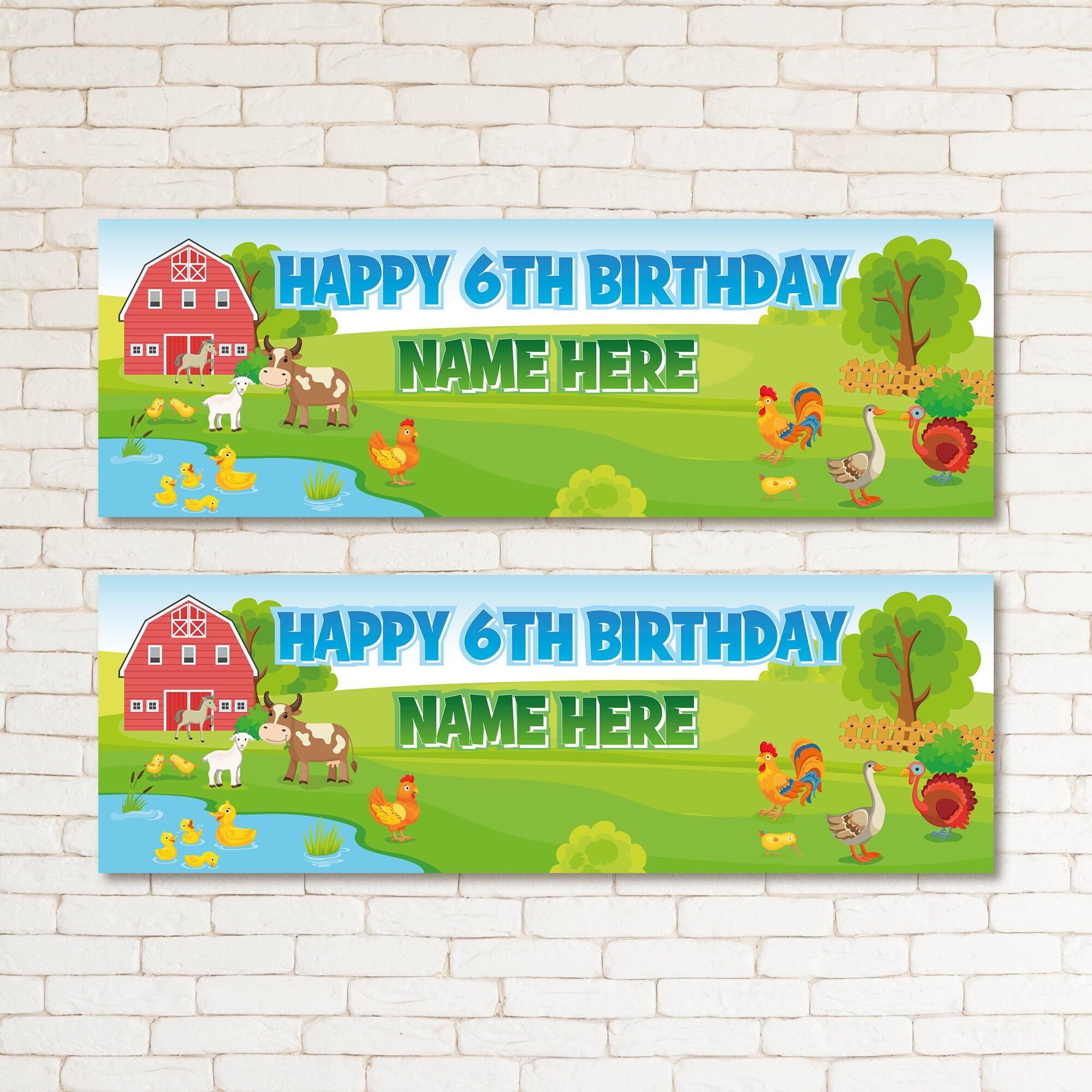 Set of two Personalised Farm Kids Birthday Party Banner Event Celebration Decoration - Any NAME or AGE
