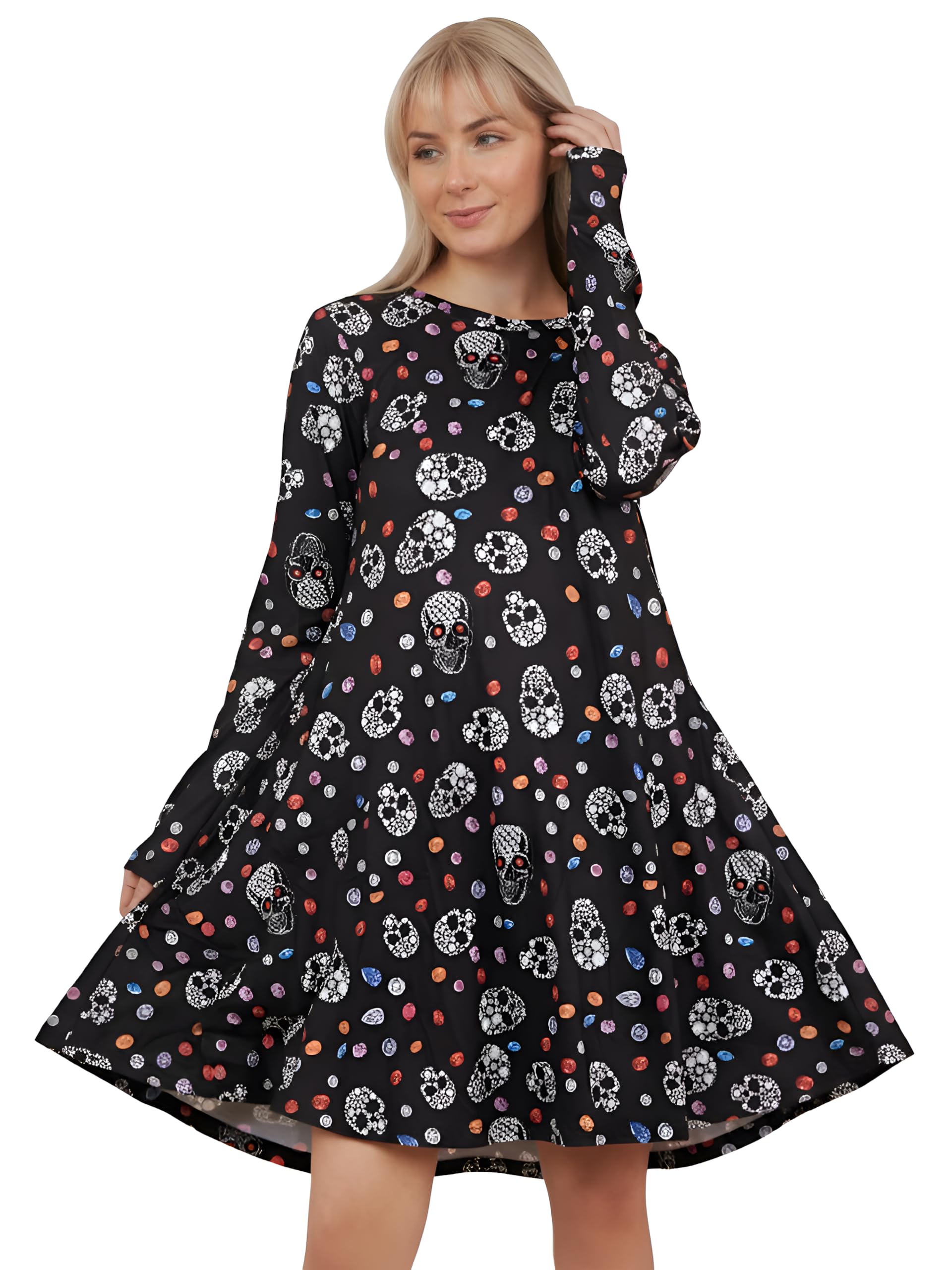Love My Fashions® Womens Halloween Dress Scary Costume Adults Ghost Skull with Scary Bats Pumpkin Party Wear Womens Top
