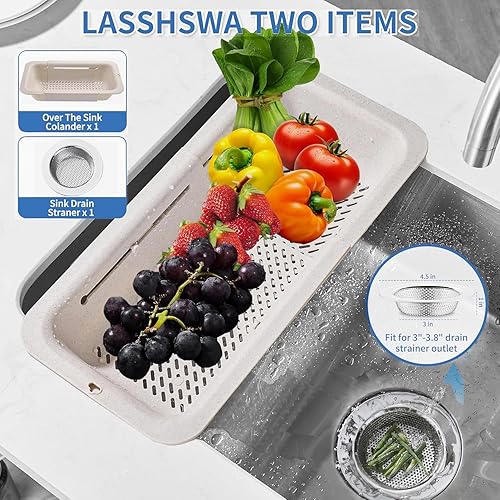 Miniatura 2 de LASSHSWA Colador plegable y colador para cocina, cesta coladora sobre el fregadero para cocina, colador de alimentos para pasta de frutas, colador