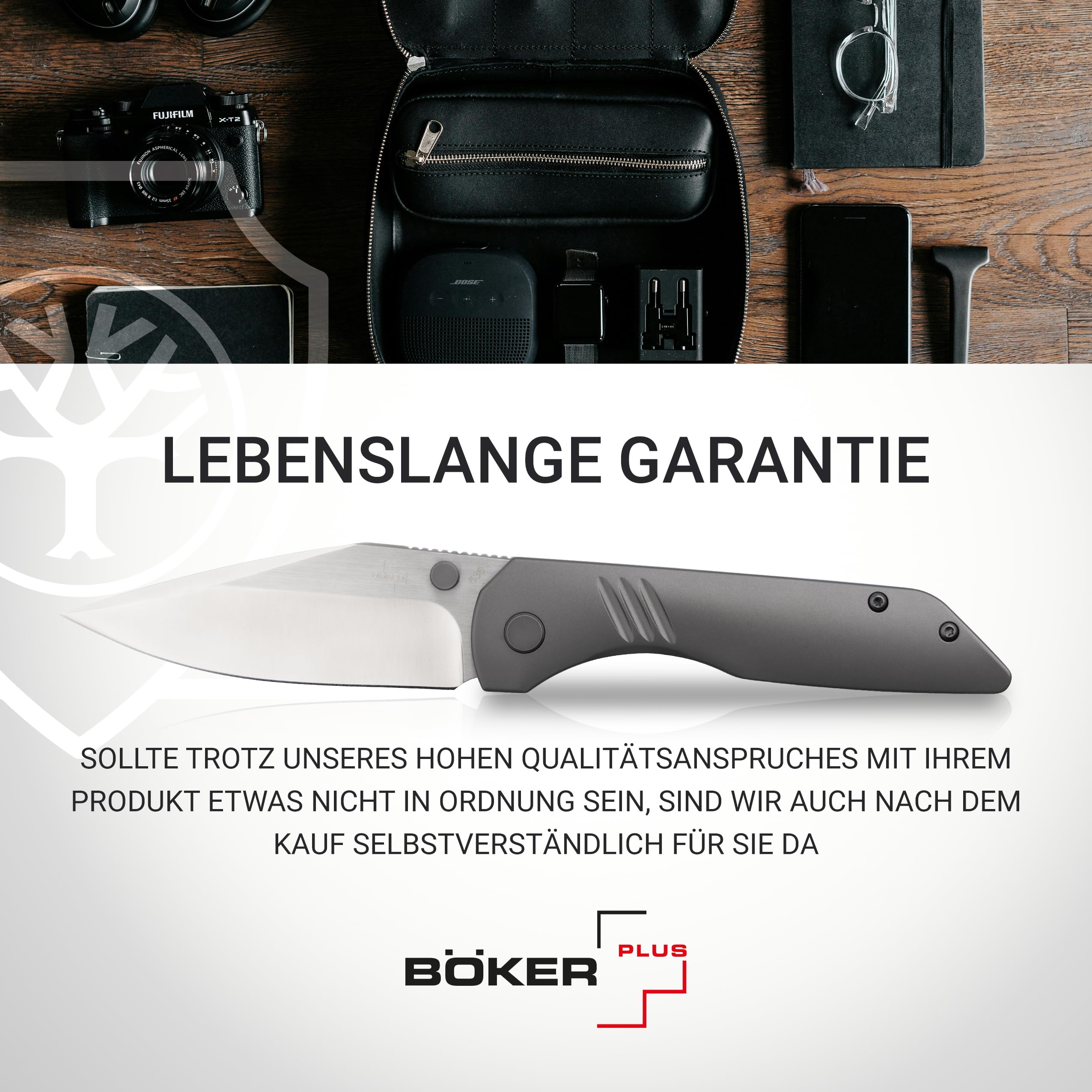 BÖKER PLUS Max Taschenmesser - Klinge aus CPM-S-35VN Stahl - Schwarzes EDC Messer mit TC4 Titan Griff - 1 Hand Messer mit Clip