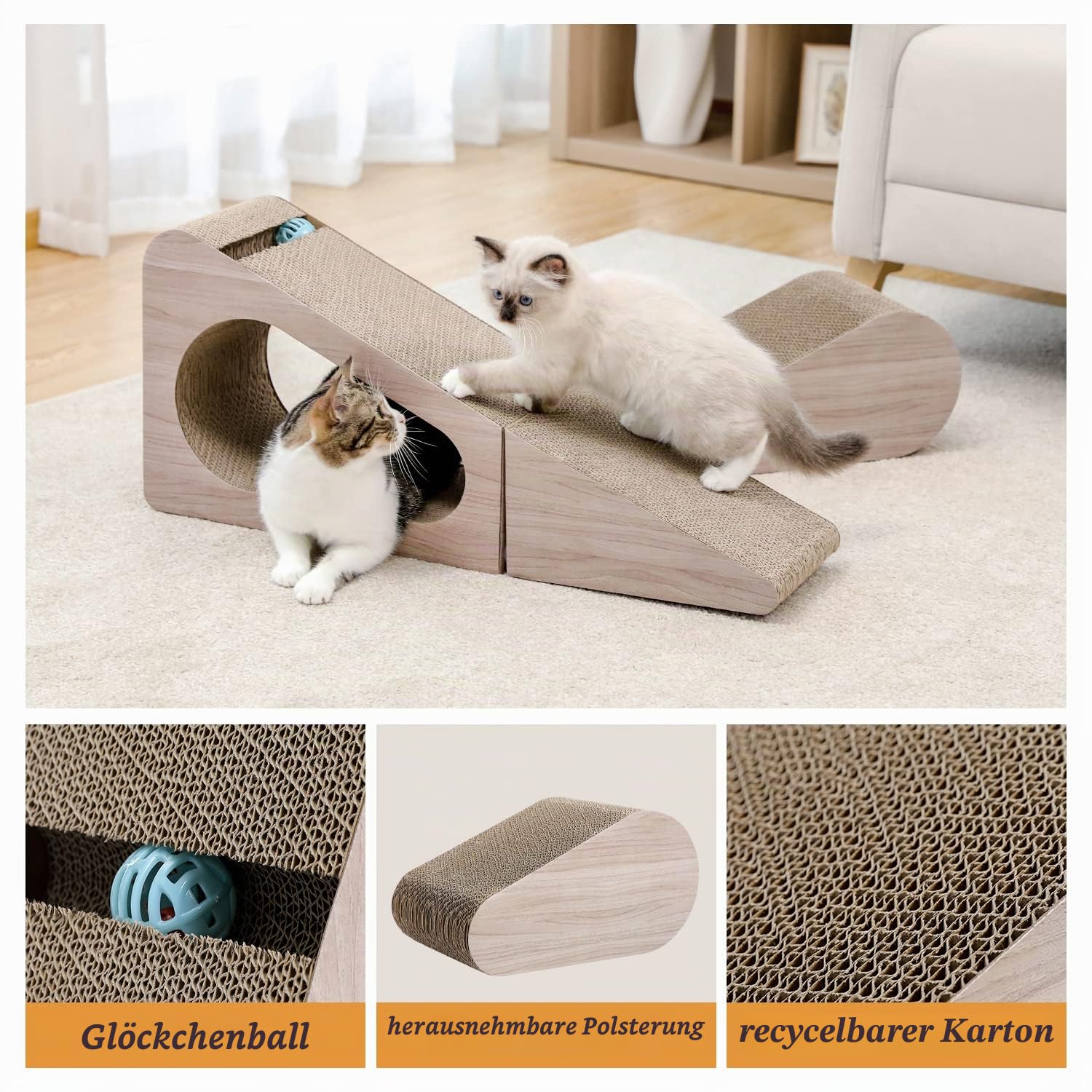 PAWZ Road Kratzpads für Grosse Katzen - 31 * 19 * 71 cm - Kratzmöbel aus Qualitäts-Pappe, Kratzbrett zur Krallenpflege, Katzenzubehör zum Spielen, Schlafen & Kratzen
