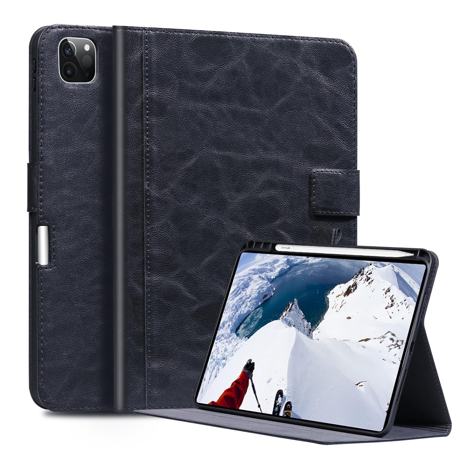 CPNVWA Genuine Leather Case for iPad Pro 13 Inch M5 2025/M4 2024 with Stylus Holder,Protective Shockproof Premium Leather Smart Folio Cover Adjustable