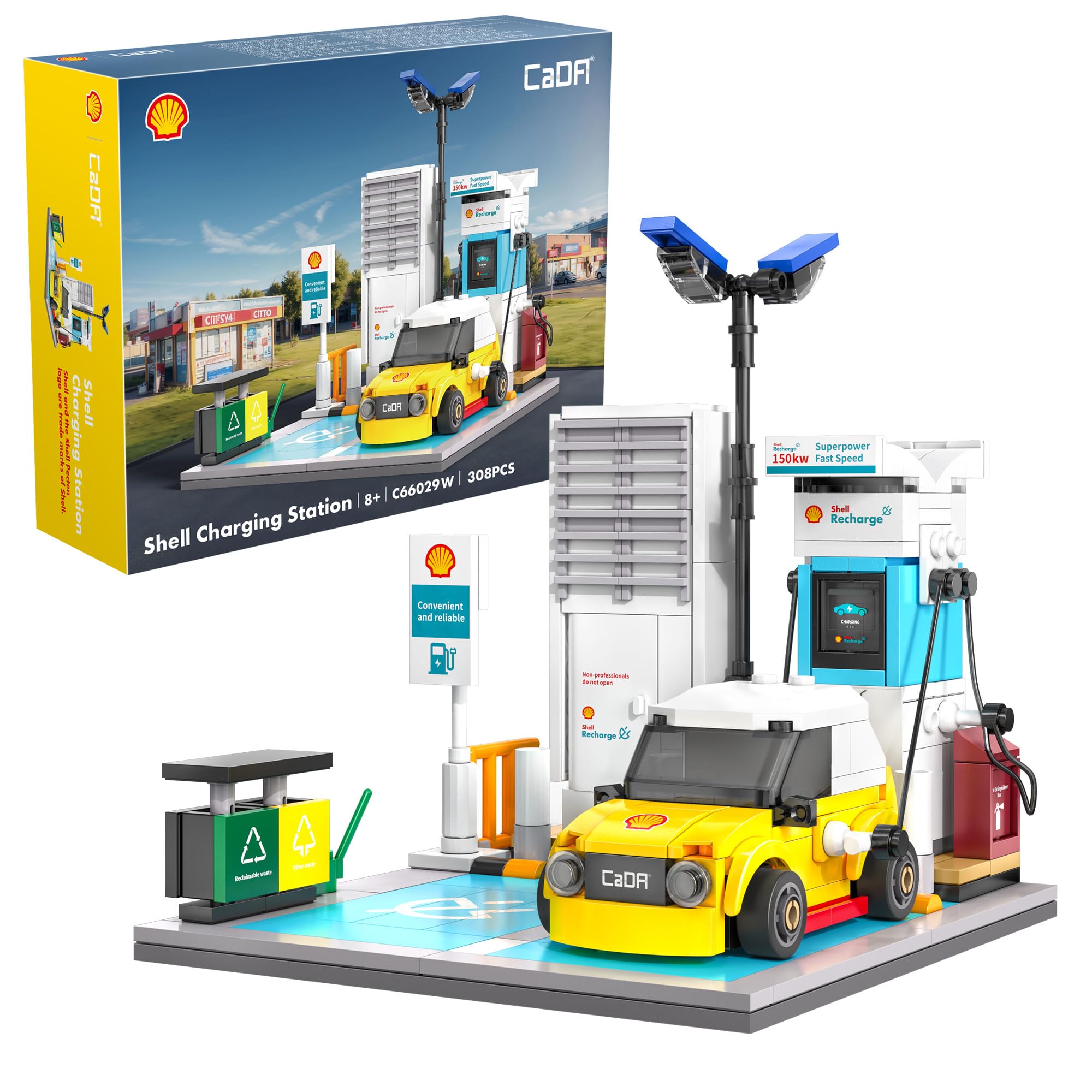CaDA Shell EV Car Charging Station - 305 Piece Brick Model Kit C66029W