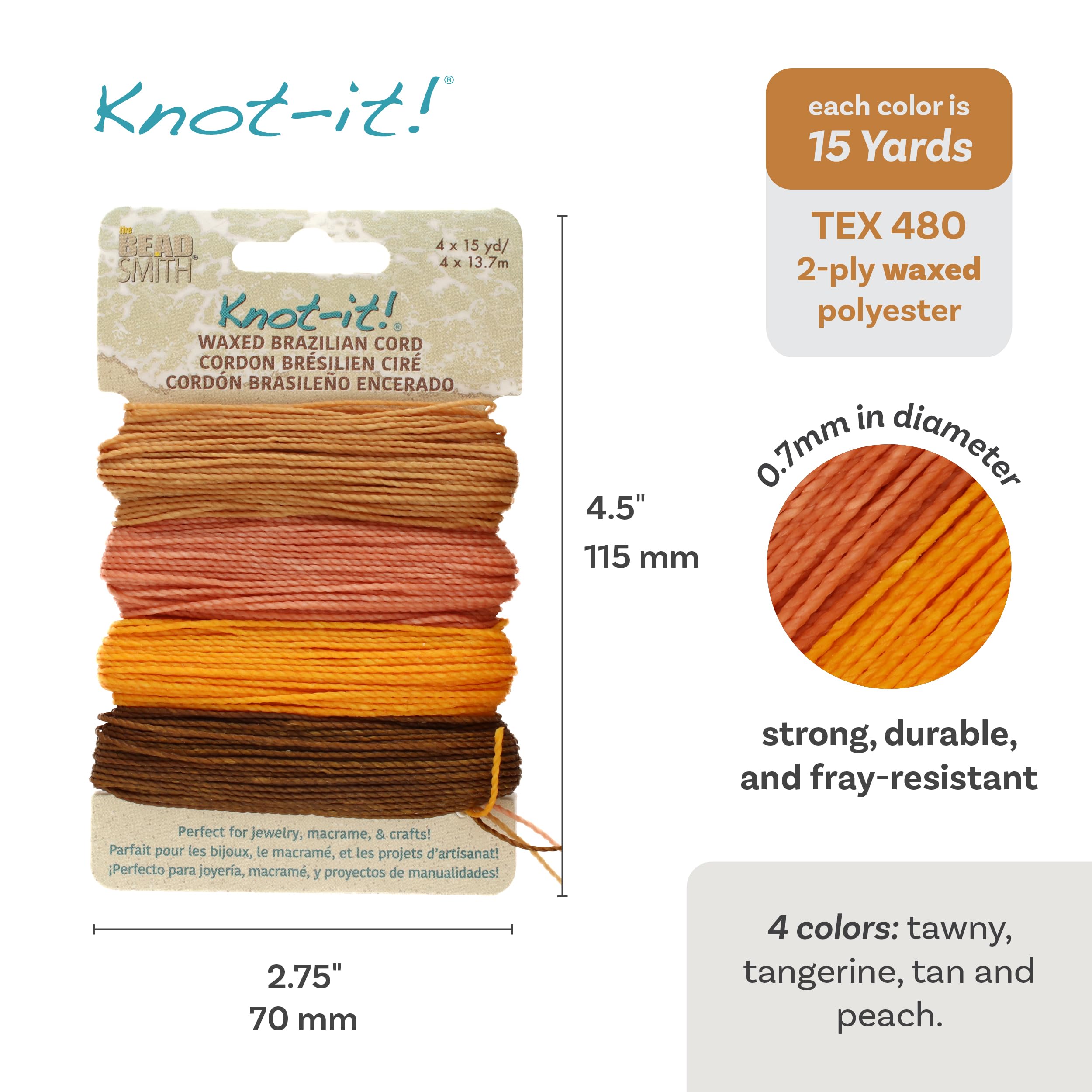 The Beadsmith Knot It woskowany sznurek poliestrowy – przyprawa dyniowa – średnica 1 mm, 4 sznurki, każda po 15 jardów – stwórz biżuterię, makramę, bransoletki przyjaźni i rękodzieło DIY